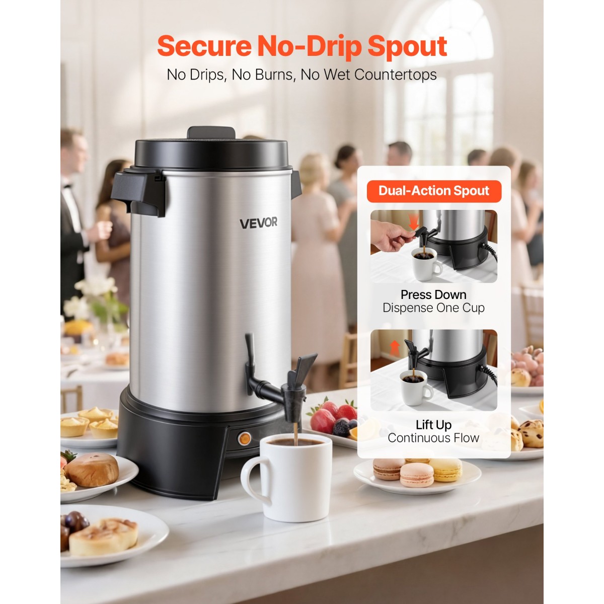 VEVOR Commercial Coffee Urn, 42 Cup 6,3L Dispenser ζεστού ροφήματος με βρύση χωρίς σταγόνες, καφετιέρα ταχείας παρασκευής 1190W, Αυτόματος έλεγχος θερμοκρασίας, για κέτερινγκ, πάρτι, εκκλησία & εστιατόριο