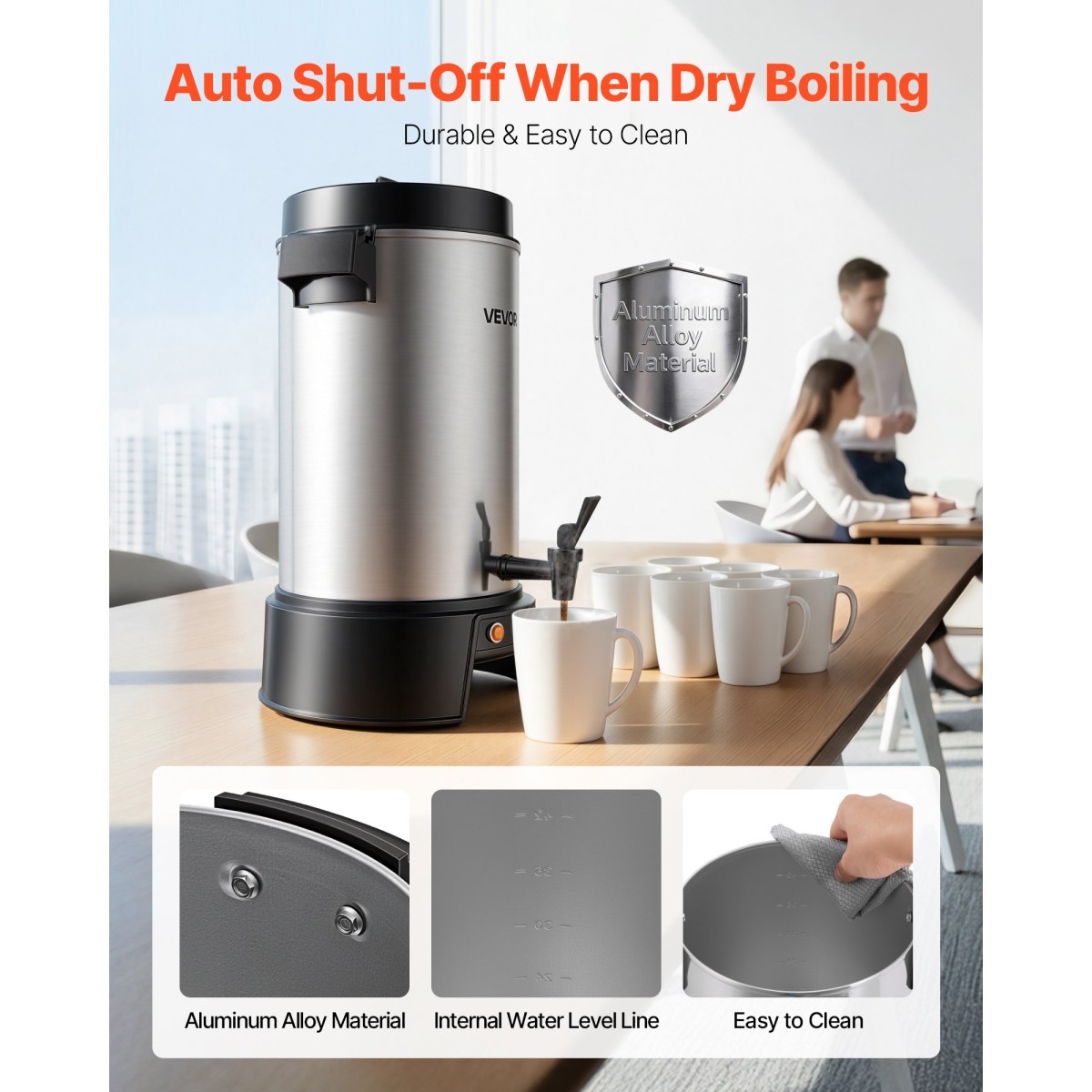 VEVOR Commercial Coffee Urn, 42 Cup 6,3L Dispenser ζεστού ροφήματος με βρύση χωρίς σταγόνες, καφετιέρα ταχείας παρασκευής 1190W, Αυτόματος έλεγχος θερμοκρασίας, για κέτερινγκ, πάρτι, εκκλησία & εστιατόριο