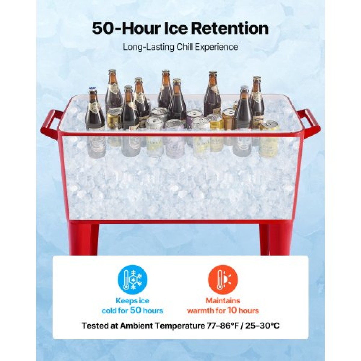 VEVOR 75,71 L Rolling Ice Chest, Χωράει έως και 50 μπουκάλια / 110 κουτάκια, φορητό αίθριο Party Bar Drink Cooler Cart με 4 περιστρεφόμενους τροχούς (2 με φρένα), τρόλεϊ ψύξης ποτών με ανοιχτήρι μπουκαλιών, κόκκινο