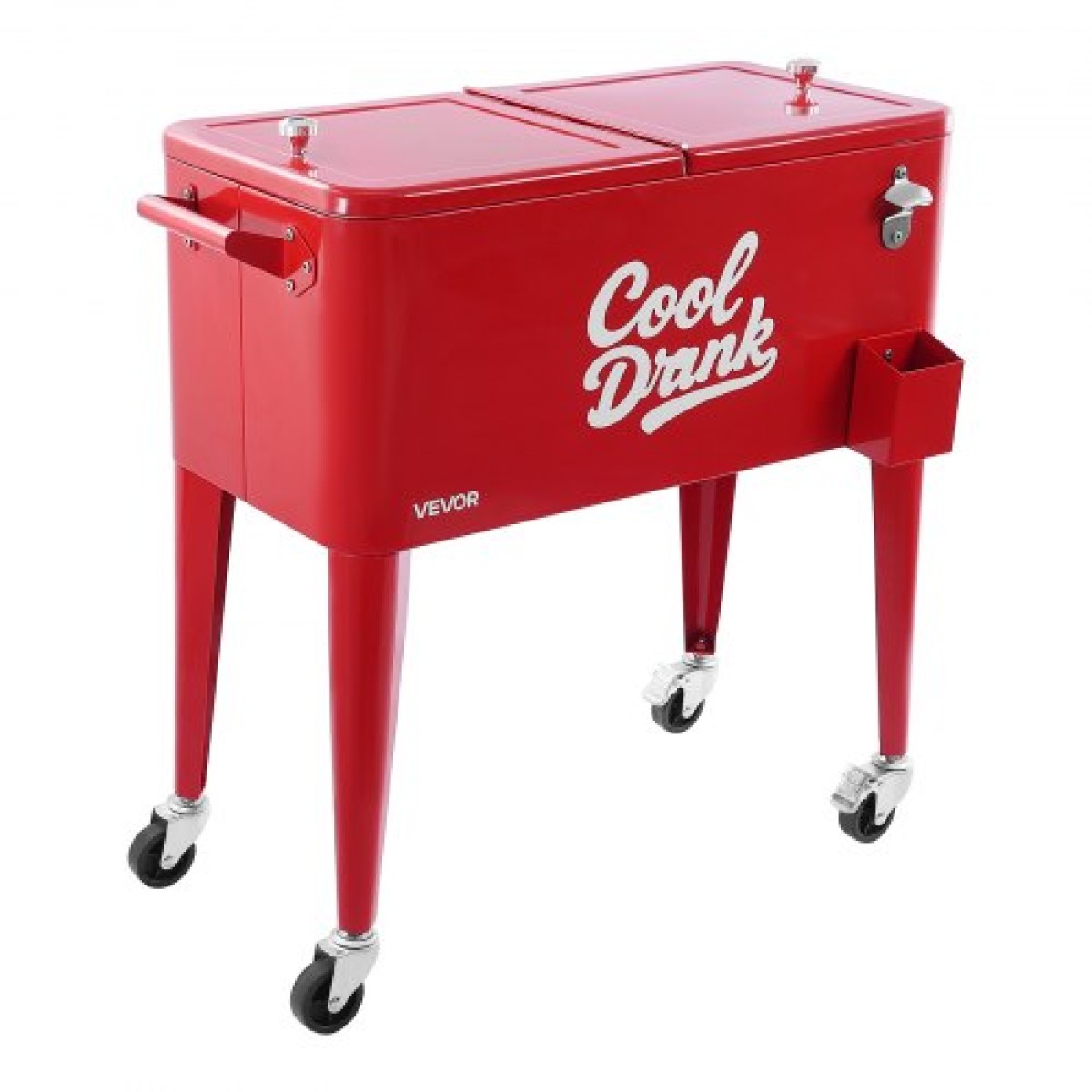 VEVOR 75,71 L Rolling Ice Chest, Χωράει έως και 50 μπουκάλια / 110 κουτάκια, φορητό αίθριο Party Bar Drink Cooler Cart με 4 περιστρεφόμενους τροχούς (2 με φρένα), τρόλεϊ ψύξης ποτών με ανοιχτήρι μπουκαλιών, κόκκινο