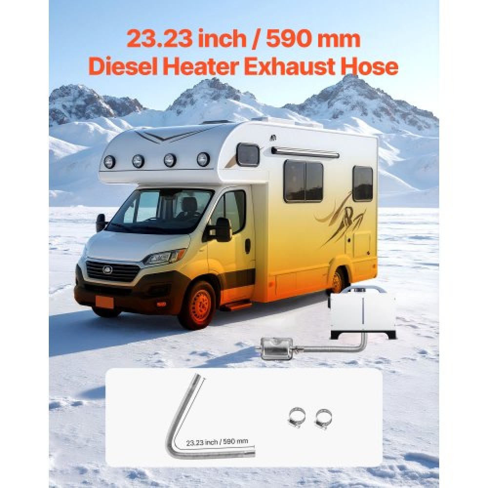VEVOR Exhaust Hose, 600mm Diesel Heater Flexible Exhaust Pipe, Stainless Steel Exhausts Hoses with 2 Hose Clamps, Air Diesel Parking Heater Exhausts Hoses Line for 2KW 5KW 8KW Diesels Heaters