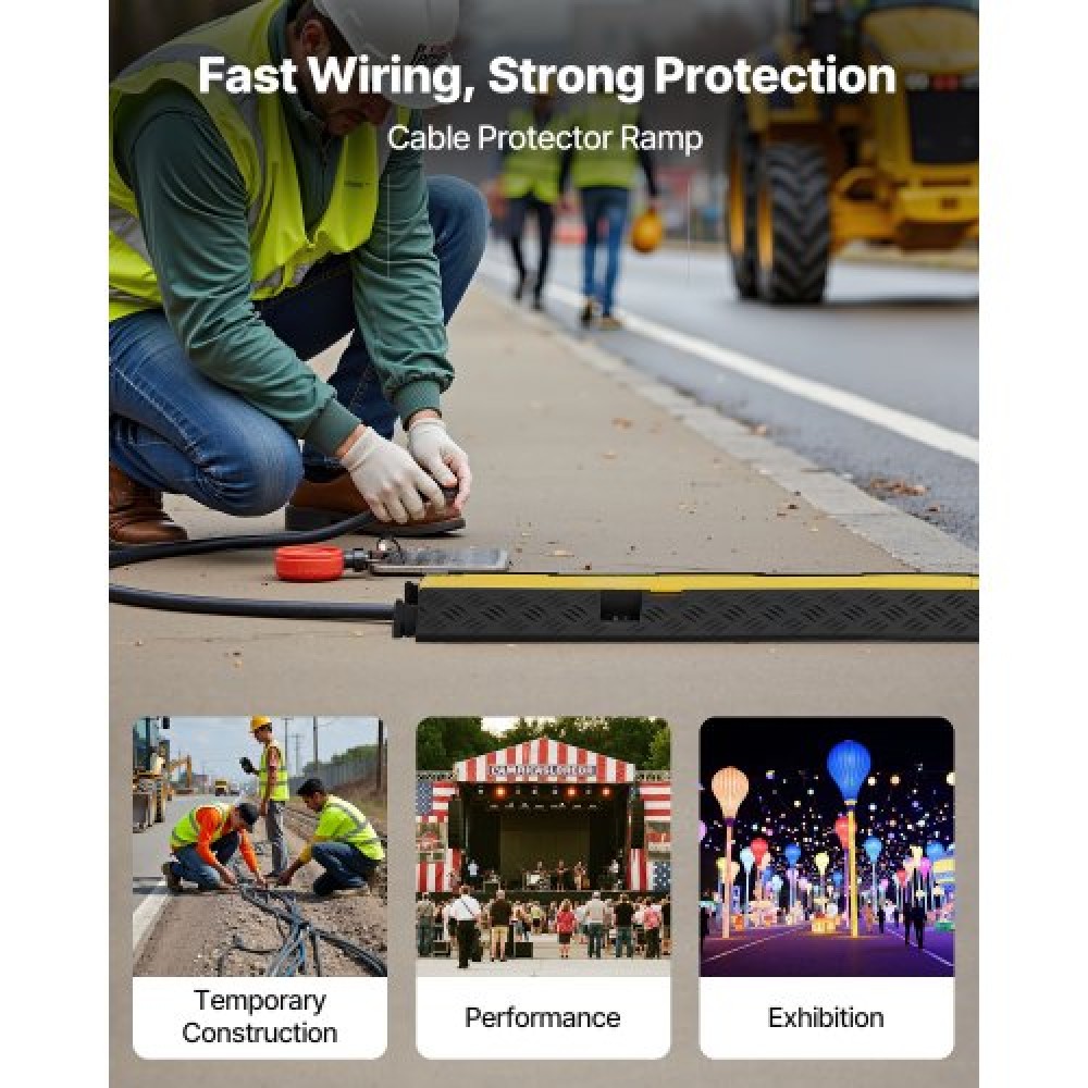 VEVOR Cable Protector Ramp, 9,979 kg/axle Capacity, 2 Channel Heavy Duty Rubber Cord Hose Wire Cover, 32 x 31 mm Channel, Traffic Speed Bump with Flip-Open Top Cover, for Indoor Outdoor Use, 1 Pack