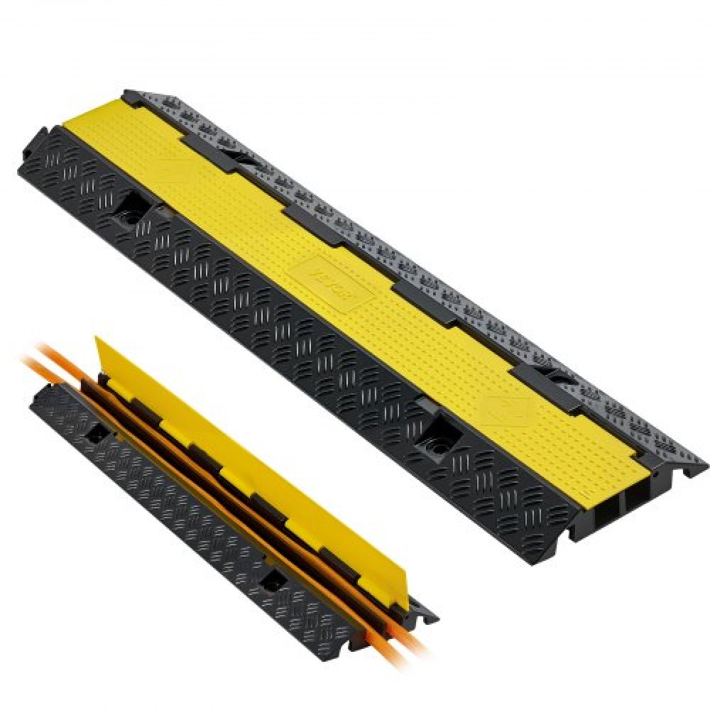 VEVOR Cable Protector Ramp, 9,979 kg/axle Capacity, 2 Channel Heavy Duty Rubber Cord Hose Wire Cover, 32 x 31 mm Channel, Traffic Speed Bump with Flip-Open Top Cover, for Indoor Outdoor Use, 1 Pack