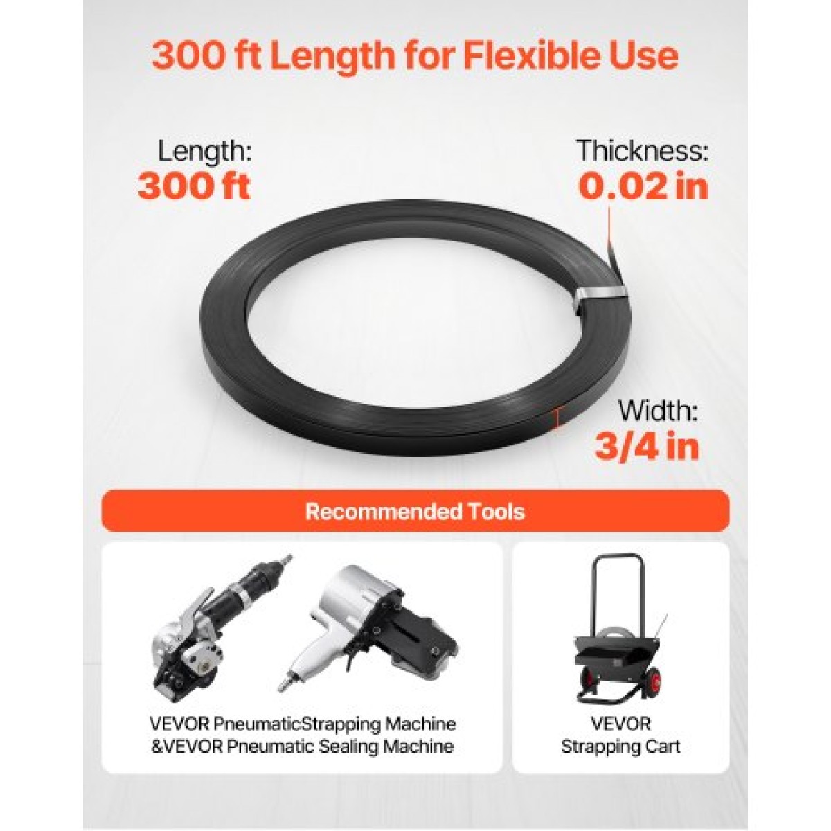 Πηνίο VEVOR Steel Strapping, 19 mm x 0,55 mm x 91 m, Μεταλλικό ρολό ταινίας που αντέχει σε σκληρό περιβάλλον, 775,6 kg Αντοχή σε θραύση, Πηνίο ιμάντα παλέτας βαρέως τύπου για συσκευασία παλετών