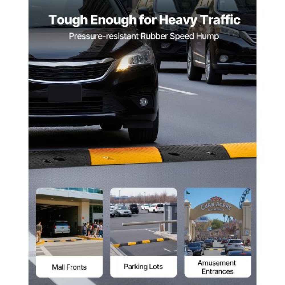 VEVOR 1000MM Rubber Speed Bump, 2 Pack, 2 Channel Heavy Duty Traffic Speed Hump, 9,979 kg/Axle Load Capacity, Cable Protector Ramp with Expansion Screws, for Asphalt Concrete Gravel Driveway and Road