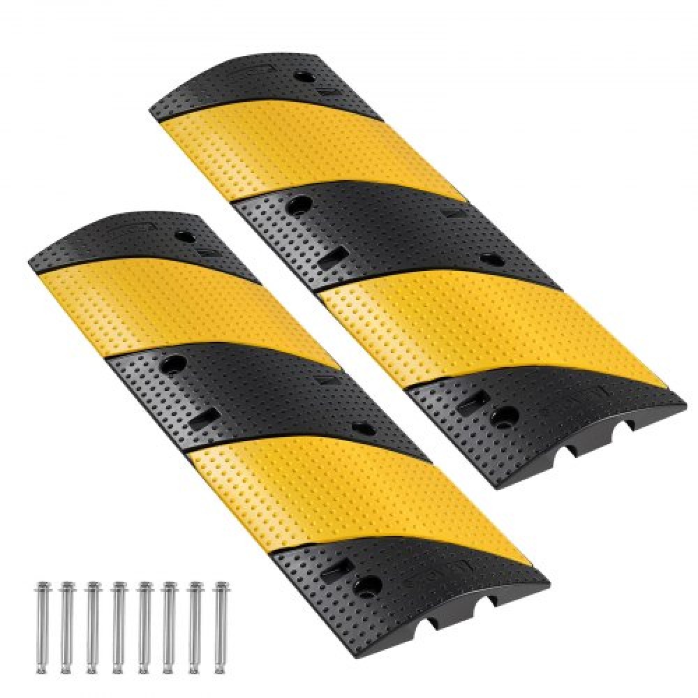 VEVOR 1000MM Rubber Speed Bump, 2 Pack, 2 Channel Heavy Duty Traffic Speed Hump, 9,979 kg/Axle Load Capacity, Cable Protector Ramp with Expansion Screws, for Asphalt Concrete Gravel Driveway and Road