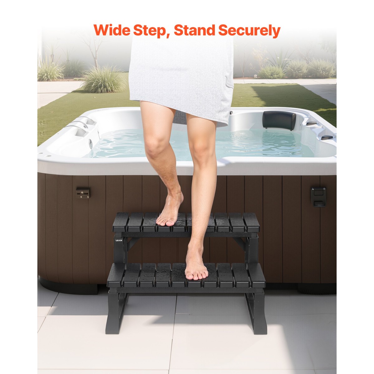VEVOR Hot Tub Step, 2-Step Spa Outdoor Stairs, Heavy Duty 599,5 mm Πλάτος PP Πάνω από το έδαφος/Φουσκωτή σκάλα πισίνας με χωρητικότητα 145,2 kg, πολλαπλών χρήσεων για βεράντα, βεράντα, κατάστρωμα, κατασκηνώσεις, μαύρο