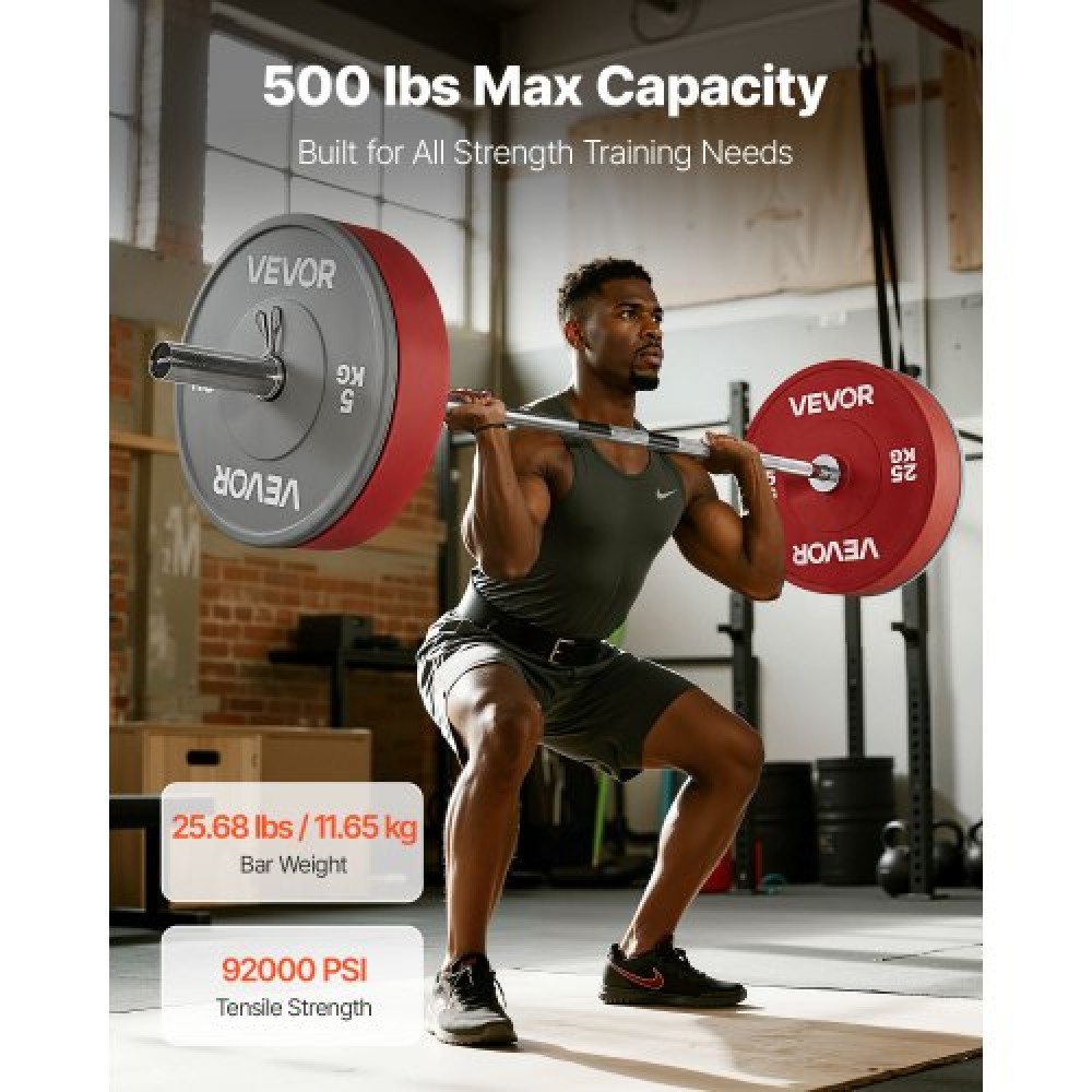 VEVOR 182cm Barbell Bar, Fit 2-Inch Weight Plates, Chrome Plated Barbell Bar with Knurled Grip for Strength Training, Weightlifting, Squat, Deadlift, Bench Press, Curl, Overhead Press, 226kg Capacity