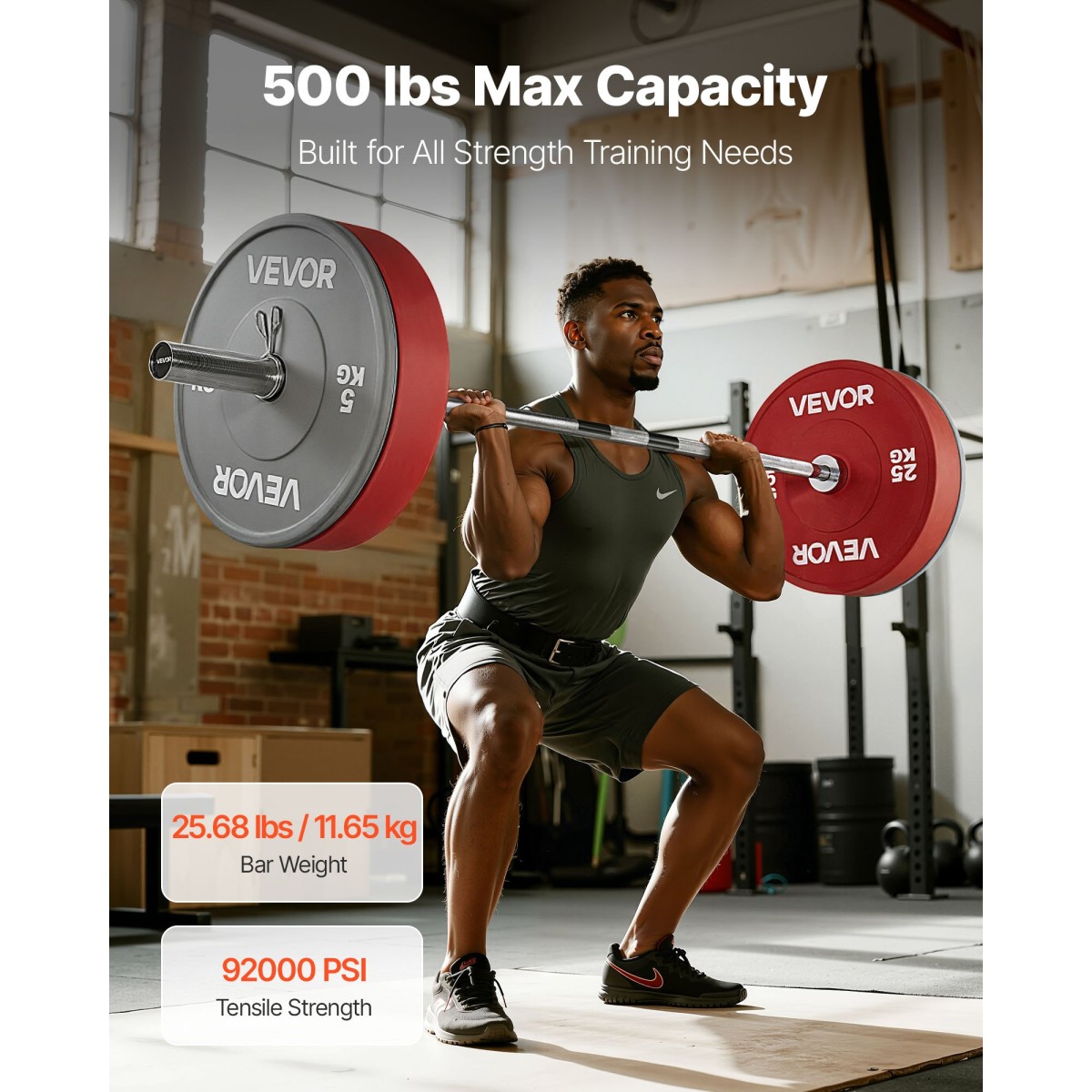 Barbell Bar VEVOR 6FT, ταιριάζει σε πλάκες βάρους 2 ιντσών, επιχρωμιωμένη μπάρα μπάρα με γρατσουνισμένη λαβή για προπόνηση δύναμης, Άρση βαρών, Squat, Deadlift, πρέσα πάγκου, μπούκλα, πρέσα οροφής, χωρητικότητα 500 λίβρες