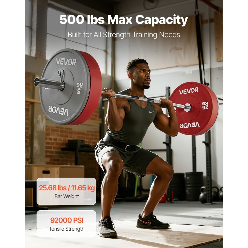 Barbell Bar VEVOR 6FT, ταιριάζει σε πλάκες βάρους 2 ιντσών, επιχρωμιωμένη μπάρα μπάρα με γρατσουνισμένη λαβή για προπόνηση δύναμης, Άρση βαρών, Squat, Deadlift, πρέσα πάγκου, μπούκλα, πρέσα οροφής, χωρητικότητα 500 λίβρες