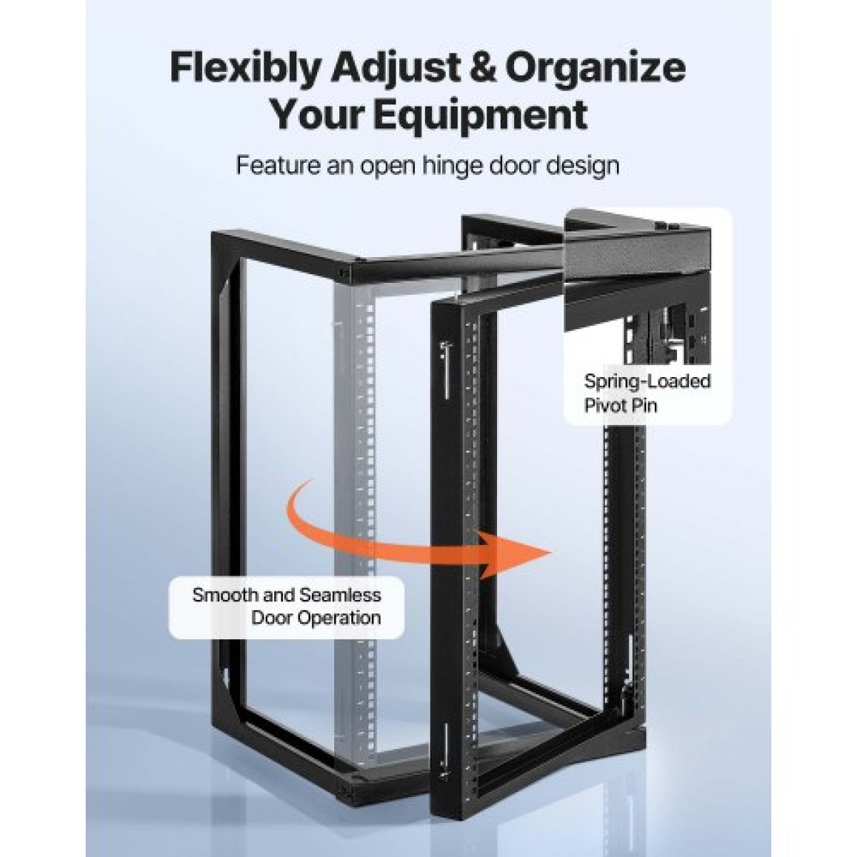 Βάση διακομιστή VEVOR 15U Wall Mount, 68,04 kg Μέγιστη χωρητικότητα φορτίου, Open Frame Network Rack με 180 Degrees Gate Swing Door, Carbon Steel, Ιδανικό για Εξοπλισμό Δικτύου Πληροφορικής & Συσκευές AV Διακομιστής υπολογιστή, Μαύρο