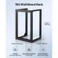 Βάση διακομιστή VEVOR 15U Wall Mount, 68,04 kg Μέγιστη χωρητικότητα φορτίου, Open Frame Network Rack με 180 Degrees Gate Swing Door, Carbon Steel, Ιδανικό για Εξοπλισμό Δικτύου Πληροφορικής & Συσκευές AV Διακομιστής υπολογιστή, Μαύρο