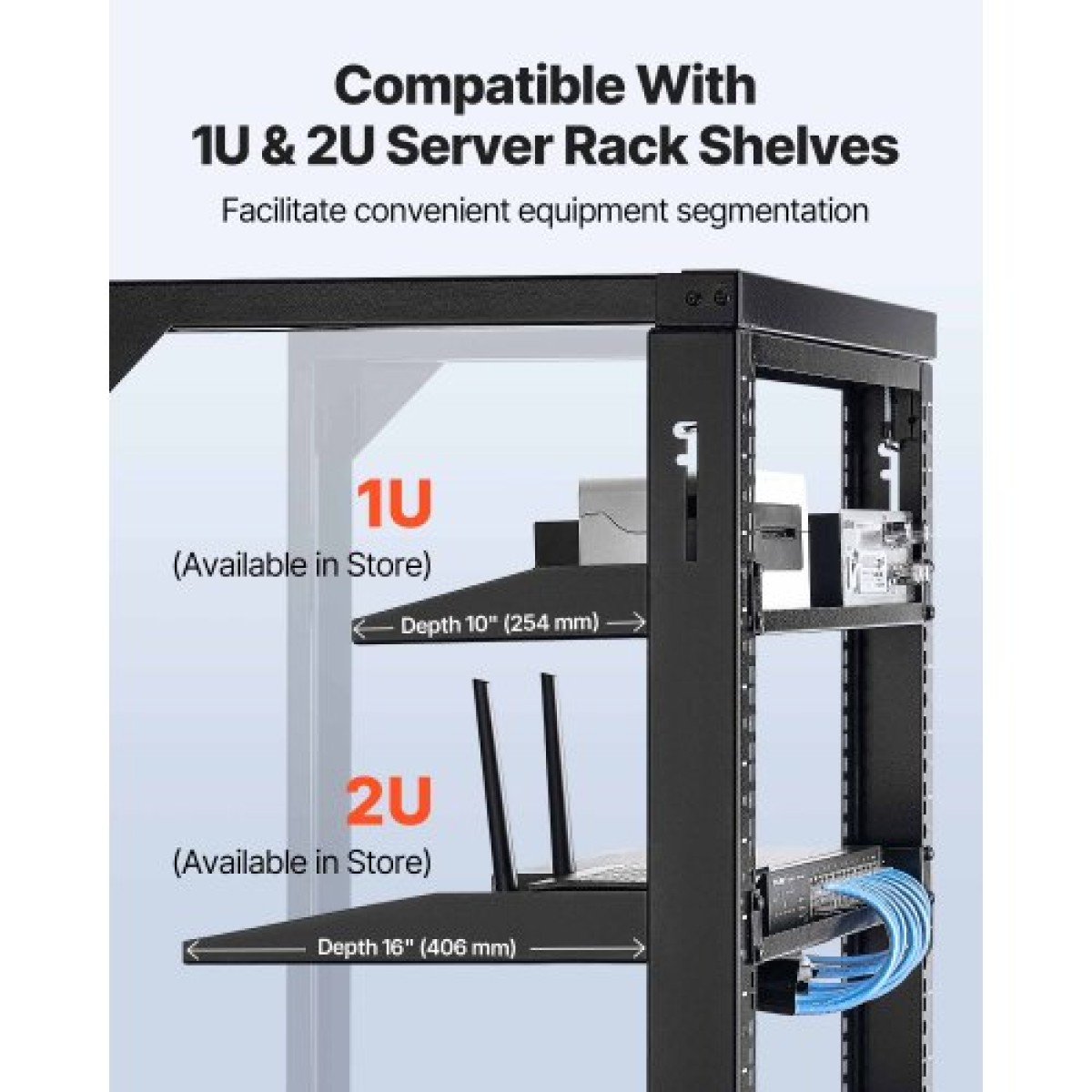 Βάση διακομιστή VEVOR 15U Wall Mount, 68,04 kg Μέγιστη χωρητικότητα φορτίου, Open Frame Network Rack με 180 Degrees Gate Swing Door, Carbon Steel, Ιδανικό για Εξοπλισμό Δικτύου Πληροφορικής & Συσκευές AV Διακομιστής υπολογιστή, Μαύρο
