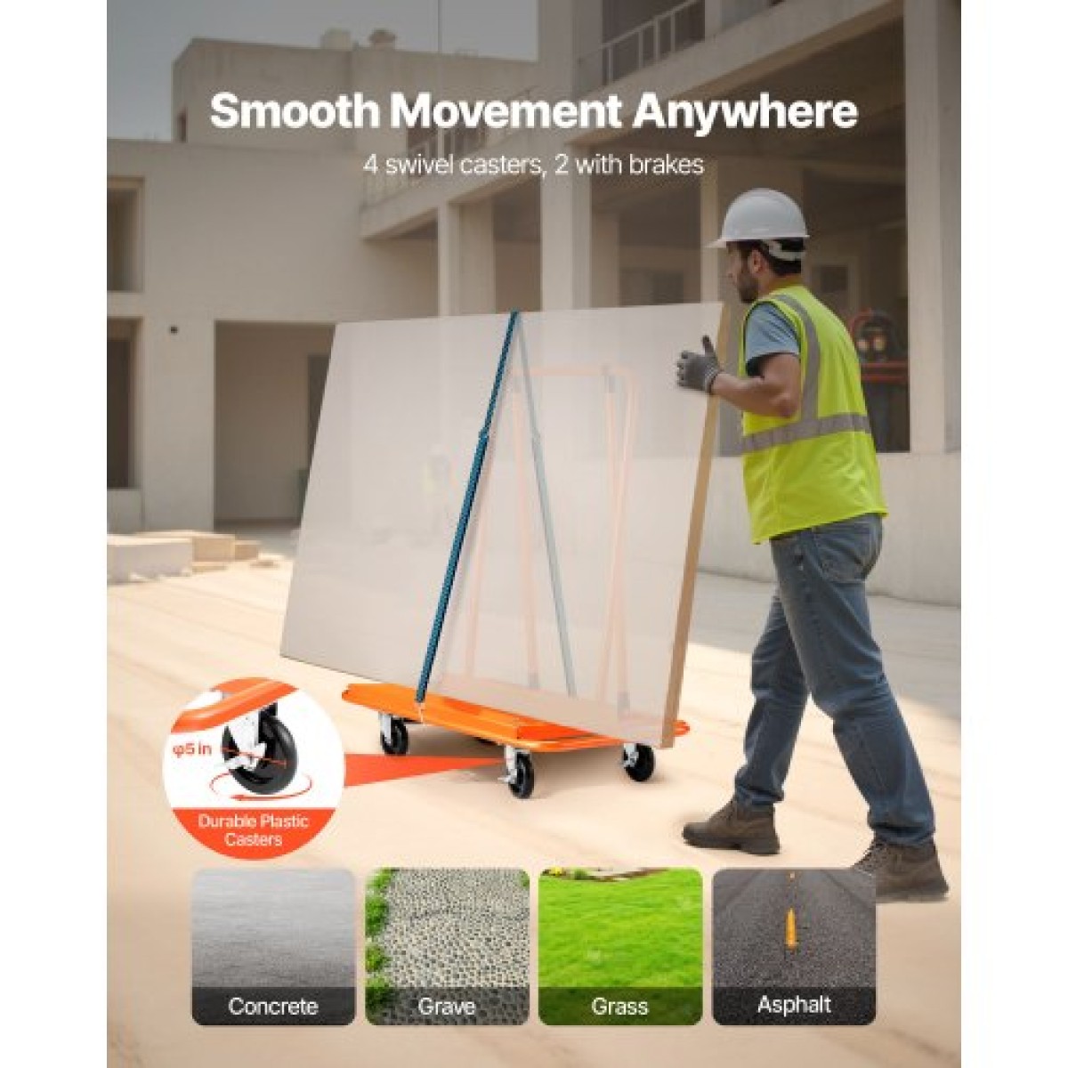 VEVOR Drywall Cart Dolly, χωρητικότητα φορτίου 816 kg, Dolly από ατσάλινο πάνελ με 4 περιστρεφόμενους τροχούς, ανθεκτικό και μακράς διαρκείας, καρότσι φορτηγού πάνελ με ιμάντα πρόσδεσης για κόντρα πλακέ, γυψοσανίδες, γυαλί, πορτοκαλί