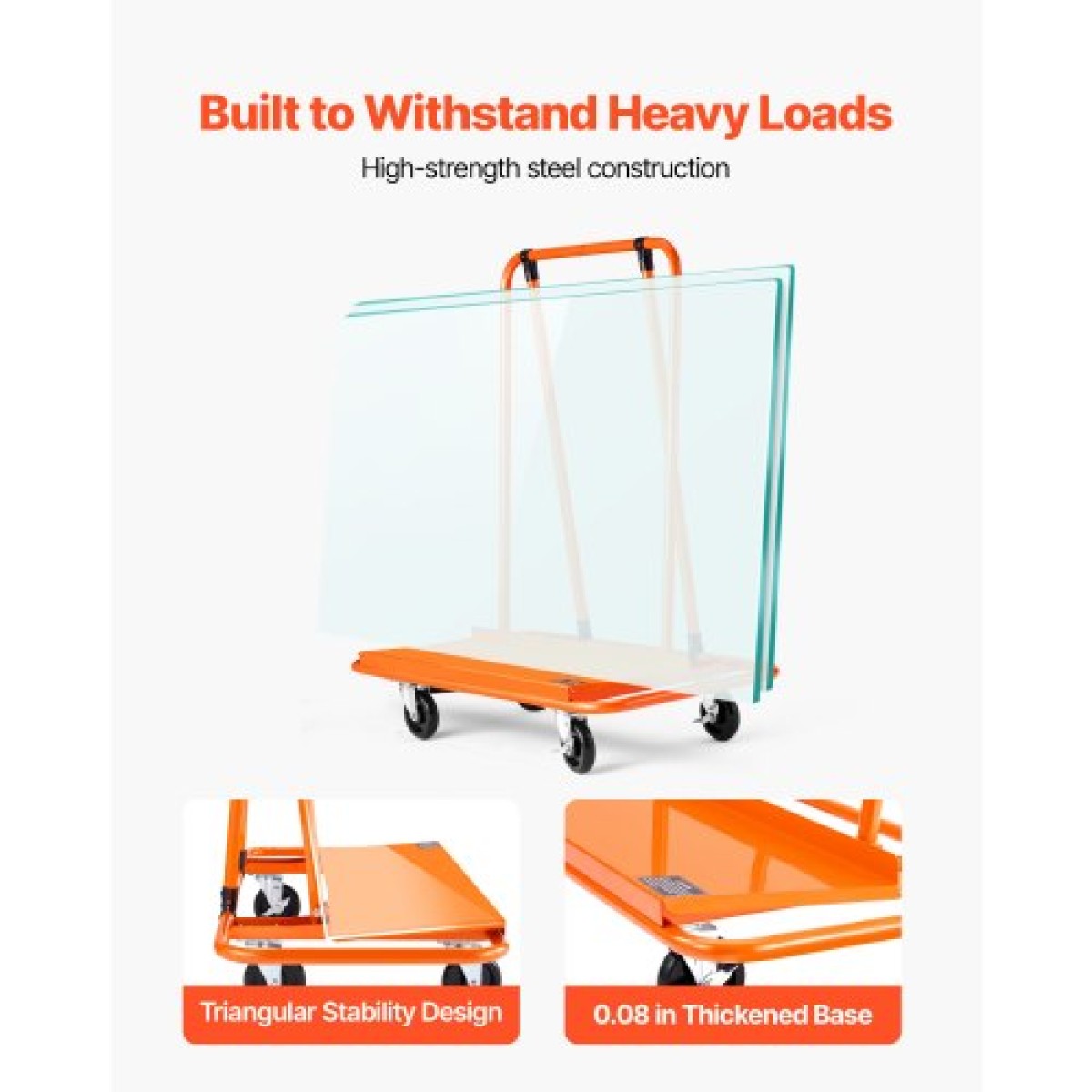 VEVOR Drywall Cart Dolly, χωρητικότητα φορτίου 816 kg, Dolly από ατσάλινο πάνελ με 4 περιστρεφόμενους τροχούς, ανθεκτικό και μακράς διαρκείας, καρότσι φορτηγού πάνελ με ιμάντα πρόσδεσης για κόντρα πλακέ, γυψοσανίδες, γυαλί, πορτοκαλί