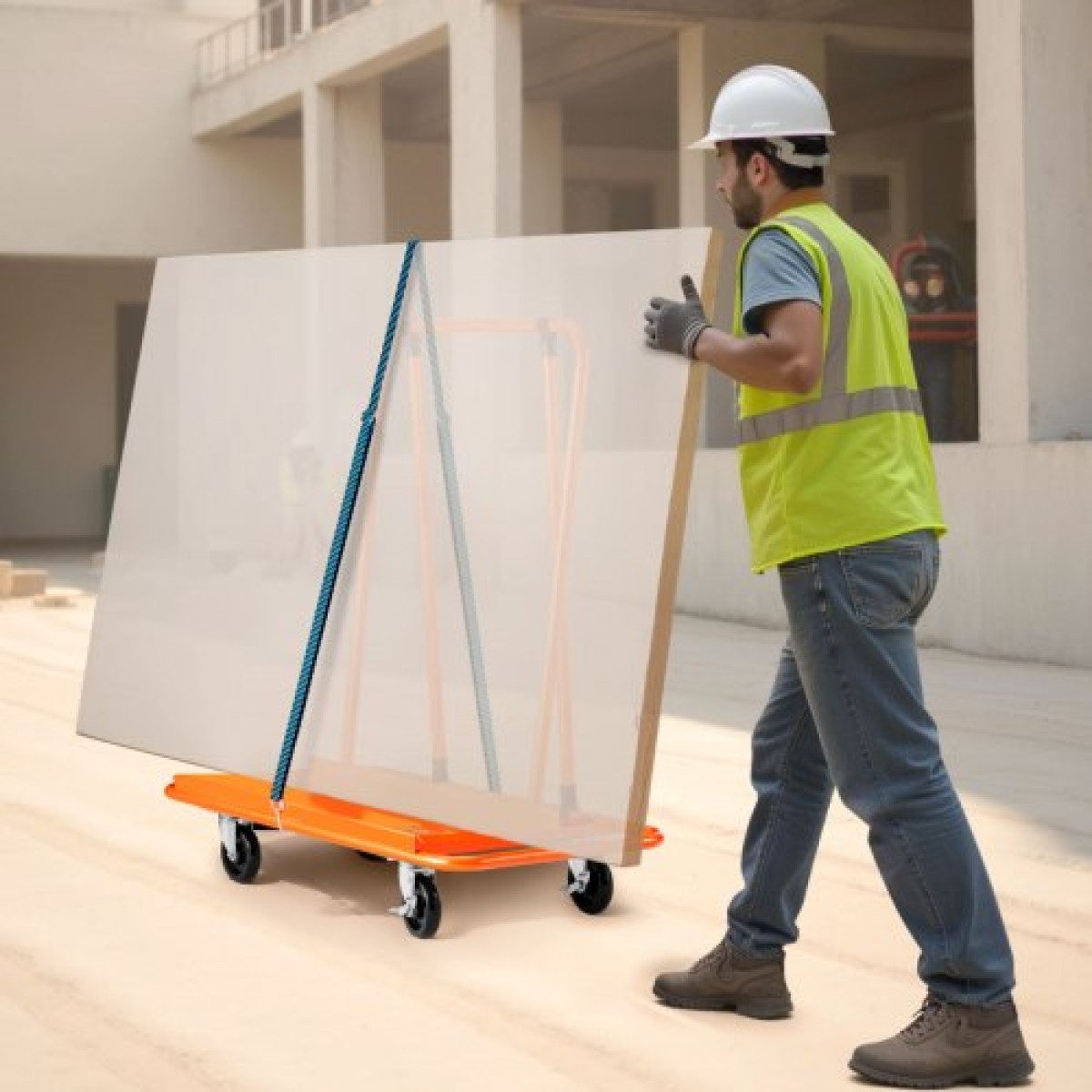VEVOR Drywall Cart Dolly, χωρητικότητα φορτίου 816 kg, Dolly από ατσάλινο πάνελ με 4 περιστρεφόμενους τροχούς, ανθεκτικό και μακράς διαρκείας, καρότσι φορτηγού πάνελ με ιμάντα πρόσδεσης για κόντρα πλακέ, γυψοσανίδες, γυαλί, πορτοκαλί