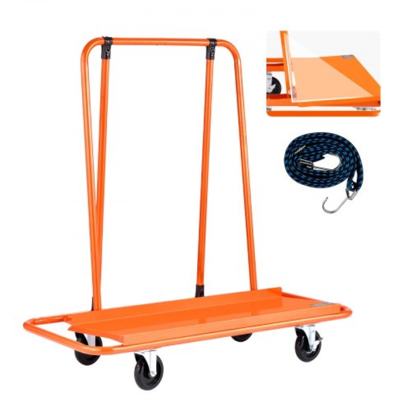 VEVOR Drywall Cart Dolly, χωρητικότητα φορτίου 816 kg, Dolly από ατσάλινο πάνελ με 4 περιστρεφόμενους τροχούς, ανθεκτικό και μακράς διαρκείας, καρότσι φορτηγού πάνελ με ιμάντα πρόσδεσης για κόντρα πλακέ, γυψοσανίδες, γυαλί, πορτοκαλί