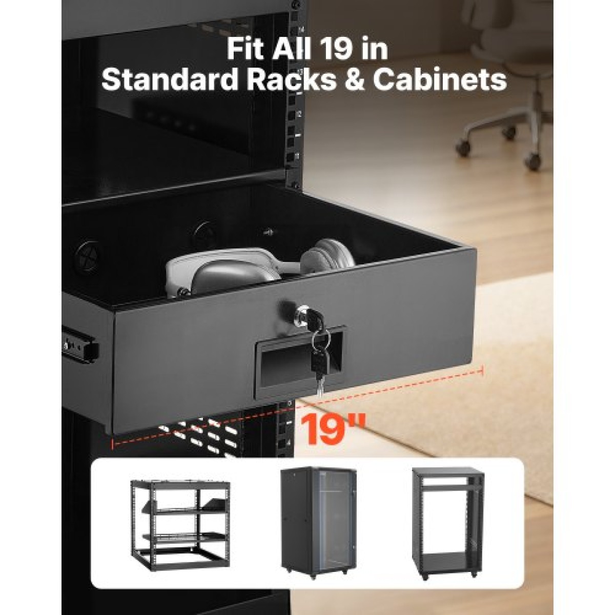 Συρτάρι VEVOR 3U Rack Mount, 22,68 kg Max Load-Bearing, Lockable Server Cabinet Case, συρόμενο συρτάρι με κλείδωμα και οπές διαχείρισης καλωδίων, για εξοπλισμό δικτύου διακομιστή AV Rack ή περίβλημα ντουλαπιού