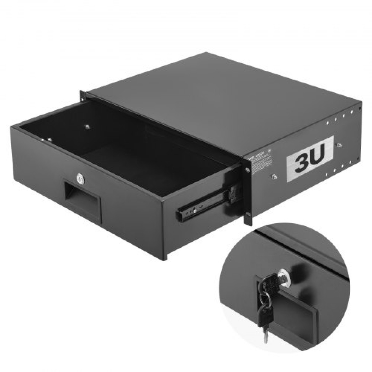 Συρτάρι VEVOR 3U Rack Mount, 22,68 kg Max Load-Bearing, Lockable Server Cabinet Case, συρόμενο συρτάρι με κλείδωμα και οπές διαχείρισης καλωδίων, για εξοπλισμό δικτύου διακομιστή AV Rack ή περίβλημα ντουλαπιού