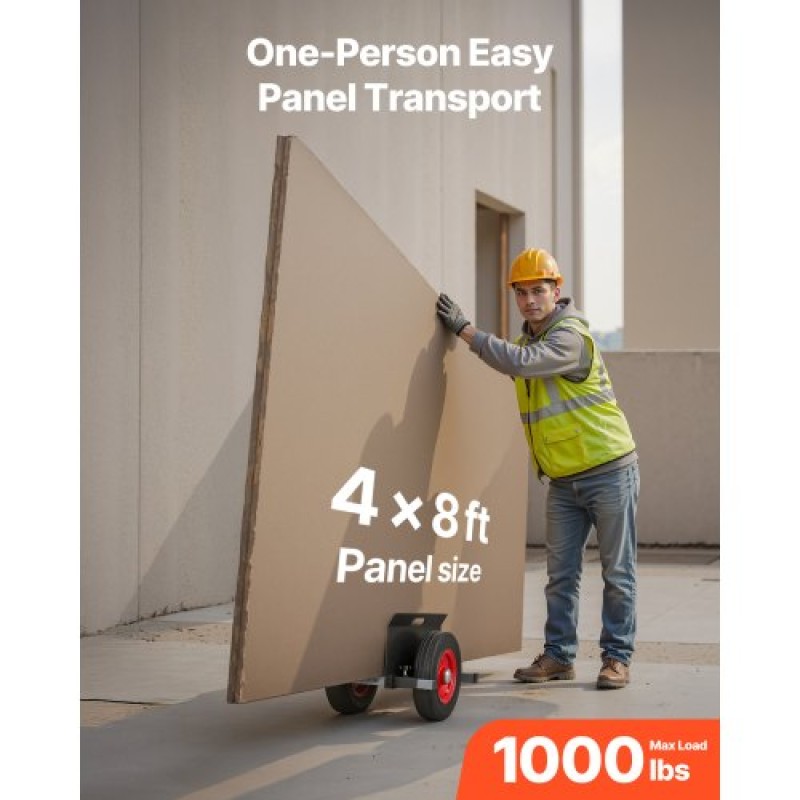 VEVOR Panel Dolly, χωρητικότητα φόρτωσης 453,6 kg, Μετακίνηση γυψοσανίδας με ελαστικούς τροχούς 25 cm για διαφορετικά εδάφη, ρυθμιζόμενο καρότσι πάνελ σφιγκτήρα για χαλύβδινα πάνελ, στρώμα, πόρτες και φύλλο γυψοσανίδας, μαύρο