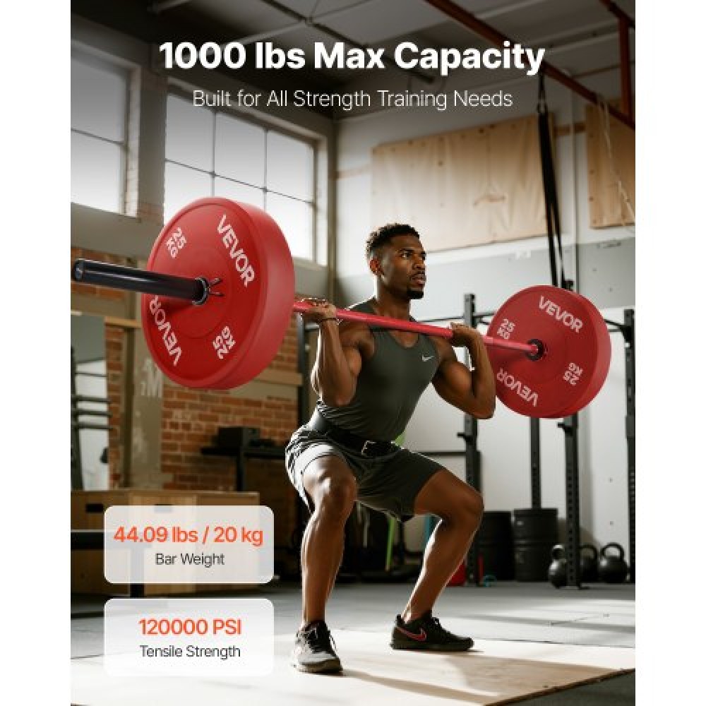 VEVOR 220cm Barbell Bar, Fit 2-Inch Weight Plates, Barbell Bar with Knurled Grip for Strength Training, Weightlifting, Squat, Deadlift, Bench Press, Curl, Overhead Press, 1000lbs/453kg Capacity