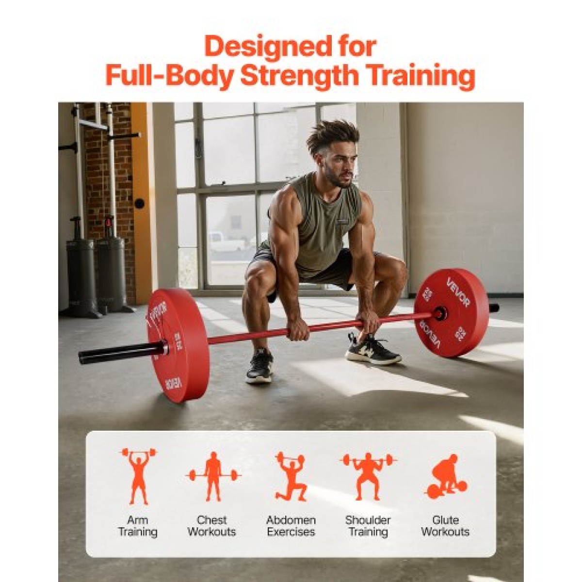 VEVOR Barbell Bar 220cm, Εφαρμόστε πλάκες βάρους 2 ιντσών, Barbell Bar με κοντή λαβή για προπόνηση δύναμης, Άρση βαρών, Squat, Deadlift, Πρέσα πάγκου, Curl, Overhead Press, Χωρητικότητα 1000lbs/453kg