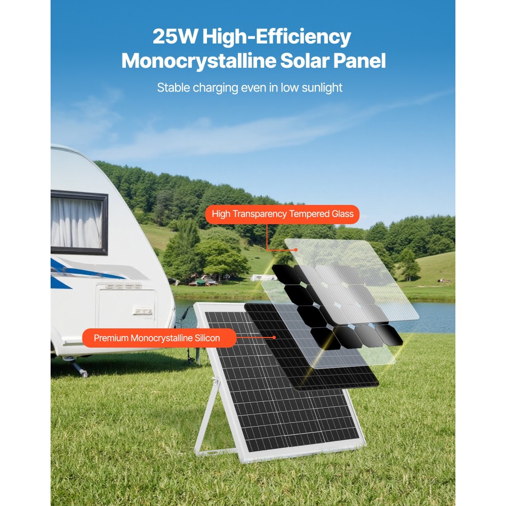 Φορτιστής μπαταρίας VEVOR 25W 12V Solar Panel, Συντηρητής Solar Battery Trickle Charger με έξυπνο ελεγκτή MPPT & ρυθμιζόμενο στήριγμα στήριξης, IP67 αδιάβροχο για ρυμουλκούμενο μοτοσικλέτας σκάφους αυτοκινήτου RV