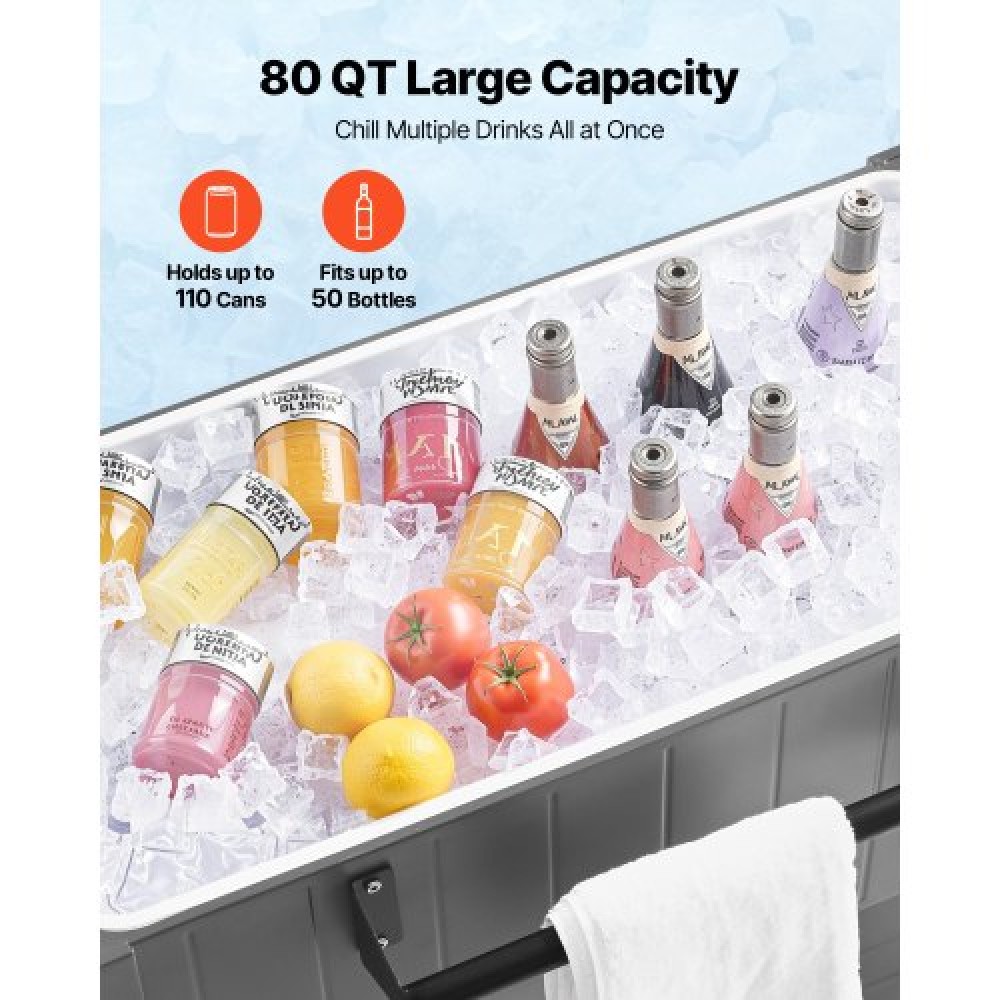 VEVOR 75,7L Rolling Ice Chest, χωρητικότητα έως 50 μπουκάλια / 110 κουτάκια, φορητό αίθριο Party Bar Drink Cooler Cart με κάτω ράφι & αναδιπλούμενα πλαϊνά ράφια, πισίνα ποτών με περιστρεφόμενους τροχούς και ανοιχτήρι μπουκαλιών