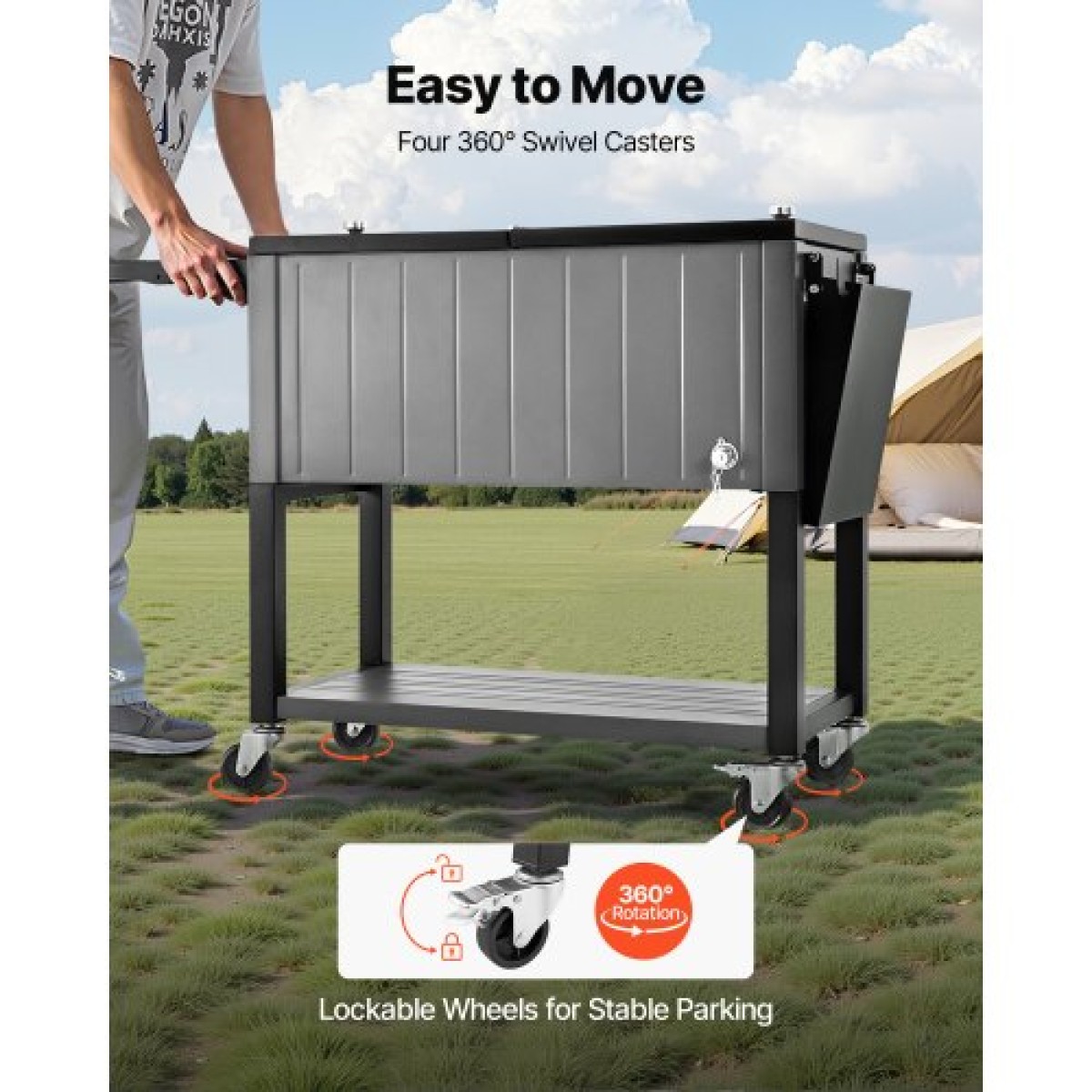 VEVOR 75,7L Rolling Ice Chest, χωρητικότητα έως 50 μπουκάλια / 110 κουτάκια, φορητό αίθριο Party Bar Drink Cooler Cart με κάτω ράφι & αναδιπλούμενα πλαϊνά ράφια, πισίνα ποτών με περιστρεφόμενους τροχούς και ανοιχτήρι μπουκαλιών