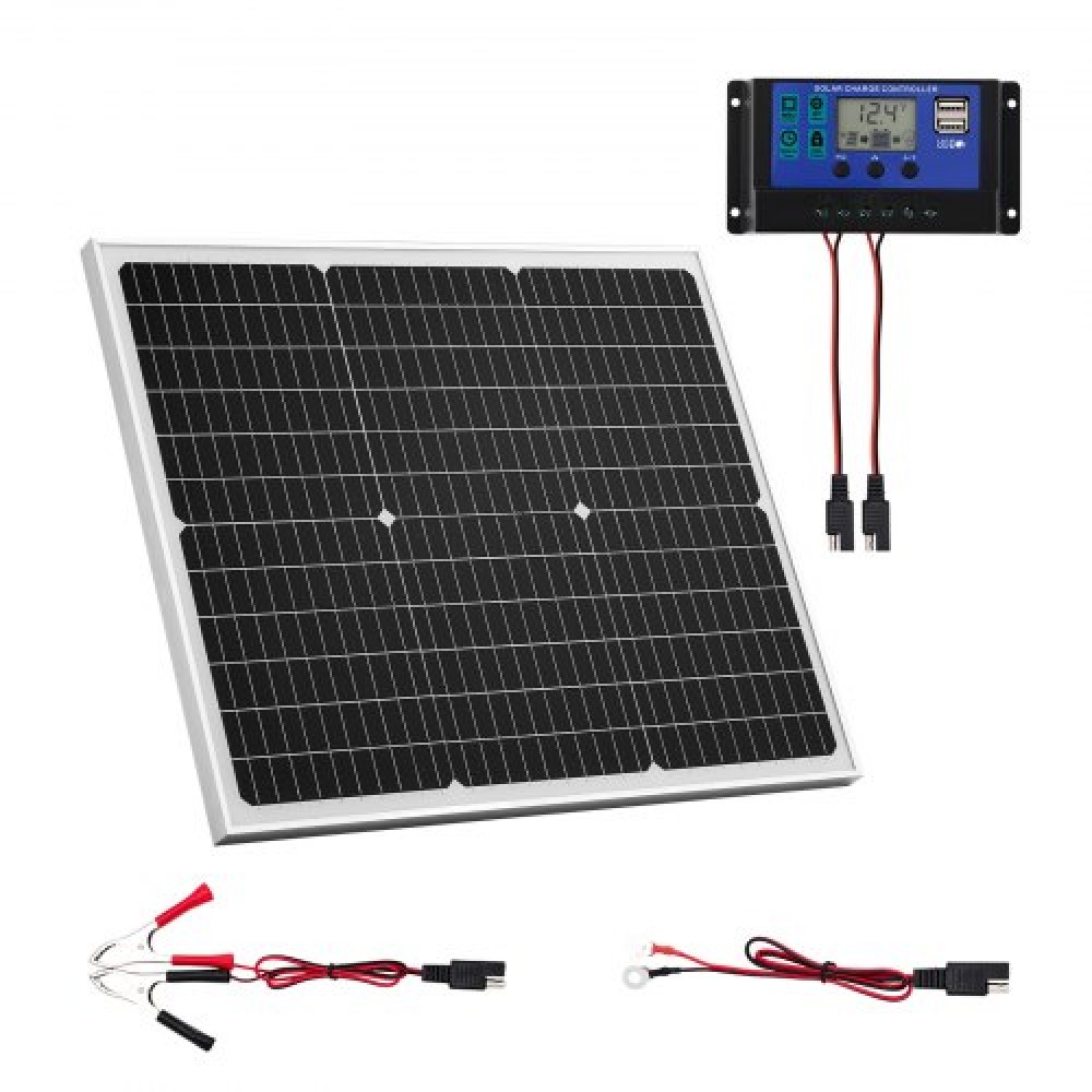 VEVOR 50W 12V Solar Charger Battery Maintainer, Mono Solar Panel Trickle Battery Charger με αναβαθμισμένο ελεγκτή MPPT, IP65 Αδιάβροχο για Ρυμουλκούμενο Αυτοκινήτου RV Επίπεδη οροφή (Δεν περιλαμβάνεται το στήριγμα)