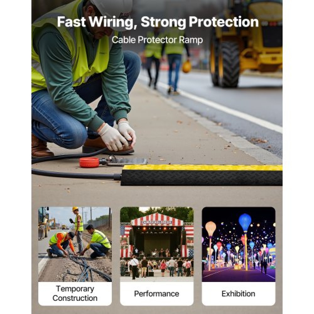 VEVOR Cable Protector Ramp, 9,979 kg/axle Capacity, 2 Channel Heavy Duty Rubber Cord Hose Wire Cover, 100 x 75 mm Channel, Traffic Speed Bump with Flip-Open Top Cover, for Indoor Outdoor Use, 1 Pack