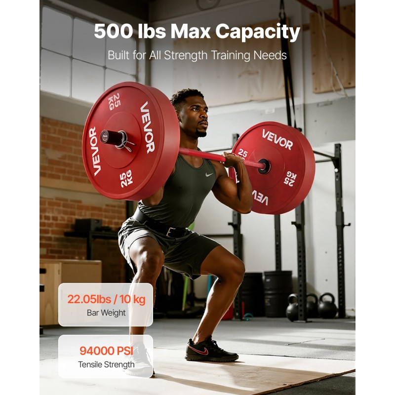 VEVOR Barbell Bar 120cm, Εφαρμογή πλάκες βάρους 2 ιντσών, Barbell Bar με κοντή λαβή για προπόνηση δύναμης, Άρση βαρών, Squat, Deadlift, πρέσα πάγκου, μπούκλα, πρέσα οροφής, χωρητικότητα 550lbs/226kg