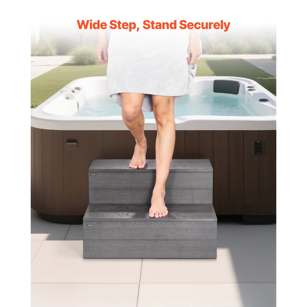 VEVOR Hot Tub Step, 2-Step Spa Εξωτερικές σκάλες, Heavy Duty 635 mm πλάτος HIPS Πάνω από το έδαφος/Φουσκωτή σκάλα πισίνας με χωρητικότητα 272,2 kg, πολλαπλών χρήσεων για βεράντα, βεράντα, κατάστρωμα, κατασκηνώσεις, γκρι γραφίτη