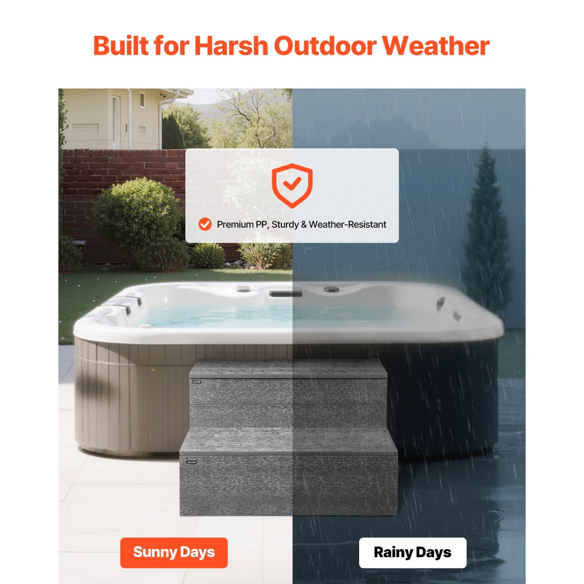VEVOR Hot Tub Step, 2-Step Spa Εξωτερικές σκάλες, Heavy Duty 635 mm πλάτος HIPS Πάνω από το έδαφος/Φουσκωτή σκάλα πισίνας με χωρητικότητα 272,2 kg, πολλαπλών χρήσεων για βεράντα, βεράντα, κατάστρωμα, κατασκηνώσεις, γκρι γραφίτη
