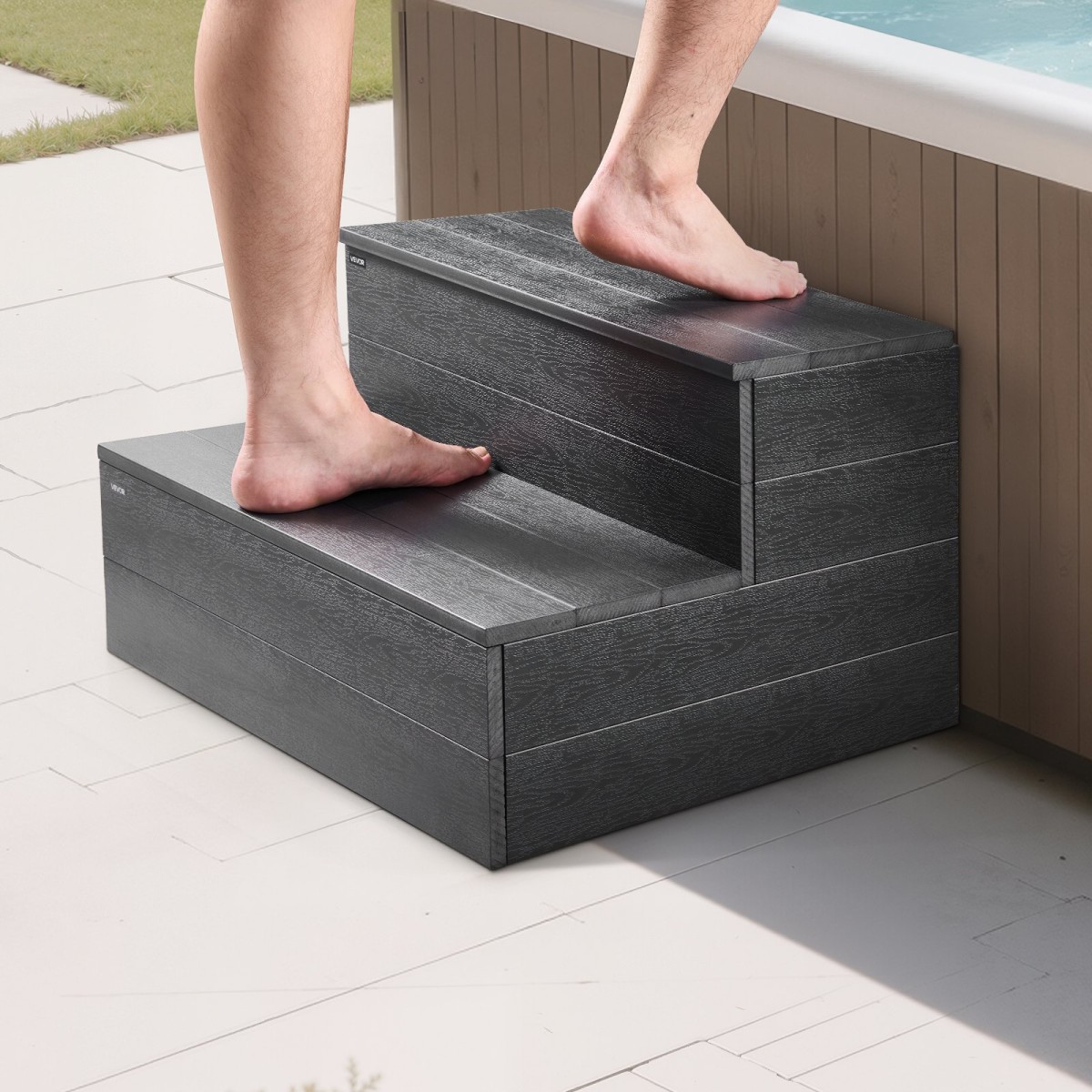 VEVOR Hot Tub Step, 2-Step Spa Εξωτερικές σκάλες, Heavy Duty 635 mm πλάτος HIPS Πάνω από το έδαφος/Φουσκωτή σκάλα πισίνας με χωρητικότητα 272,2 kg, πολλαπλών χρήσεων για βεράντα, βεράντα, κατάστρωμα, κατασκηνώσεις, γκρι γραφίτη