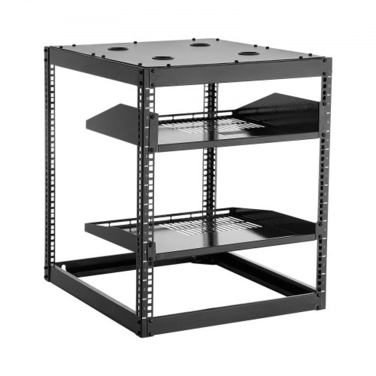 VEVOR 12U Open Frame Network Rack, 585 mm Βάθος, Επίτοιχος ή Επιδαπέδιος Server Rack, Heavy Duty 4 Post, με αεριζόμενα ράφια & εξοπλισμό στερέωσης, χωράει όλο τον εξοπλισμό πληροφορικής δικτύωσης AV Gear