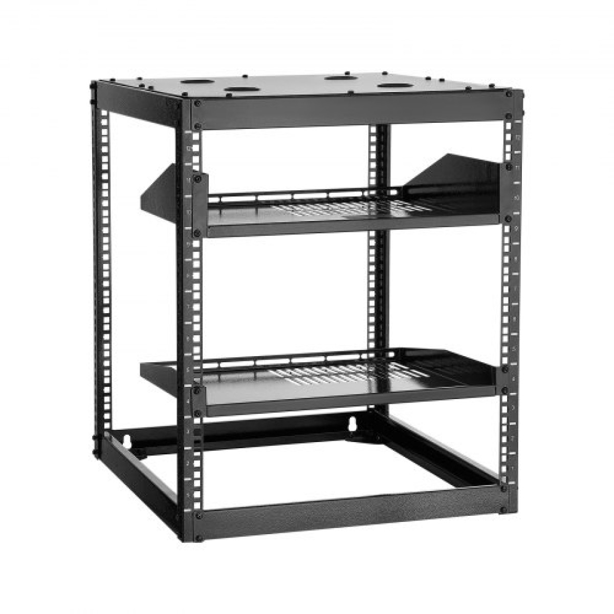VEVOR 12U Open Frame Network Rack, 585 mm Βάθος, Επίτοιχος ή Επιδαπέδιος Server Rack, Heavy Duty 4 Post, με αεριζόμενα ράφια & εξοπλισμό στερέωσης, χωράει όλο τον εξοπλισμό πληροφορικής δικτύωσης AV Gear