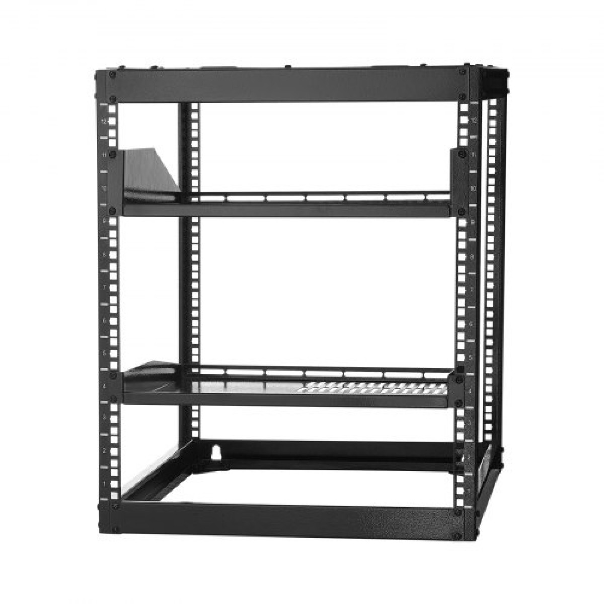 VEVOR 12U Open Frame Network Rack, 585 mm Βάθος, Επίτοιχος ή Επιδαπέδιος Server Rack, Heavy Duty 4 Post, με αεριζόμενα ράφια & εξοπλισμό στερέωσης, χωράει όλο τον εξοπλισμό πληροφορικής δικτύωσης AV Gear