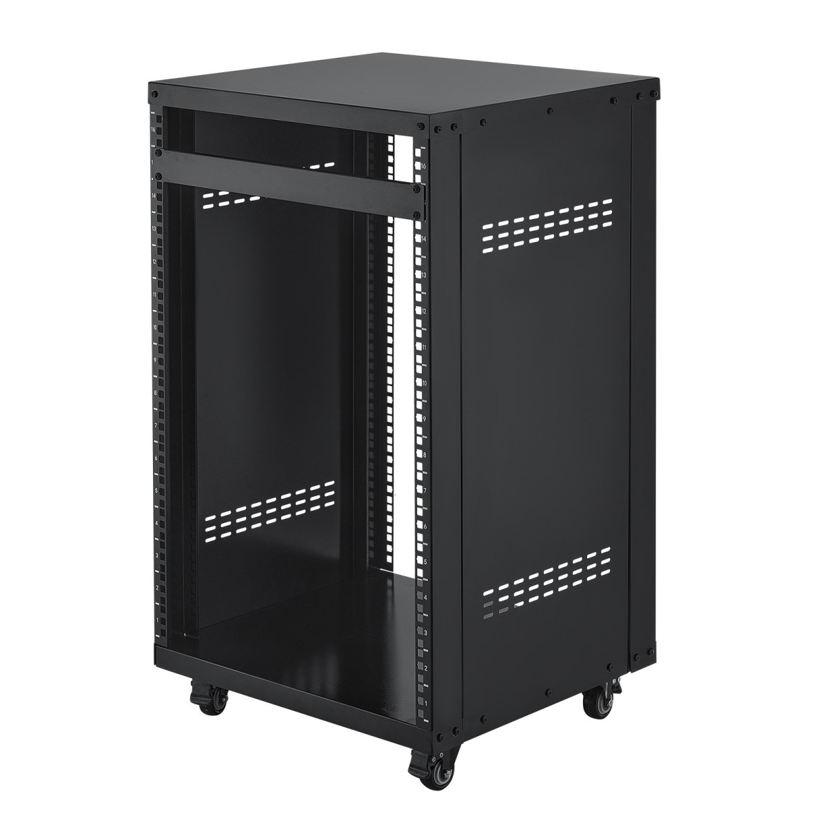 Rack VEVOR 16U AV, μέγιστη χωρητικότητα 90,7 kg, Rack στούντιο ηχογράφησης για το σπίτι με τροχούς που κλειδώνουν, ντουλάπι διακομιστή ανοιχτού πλαισίου, ειδική σχεδίαση εξαερισμού, για τοποθέτηση ήχου βίντεο μουσικής και εξοπλισμού πληροφορικής