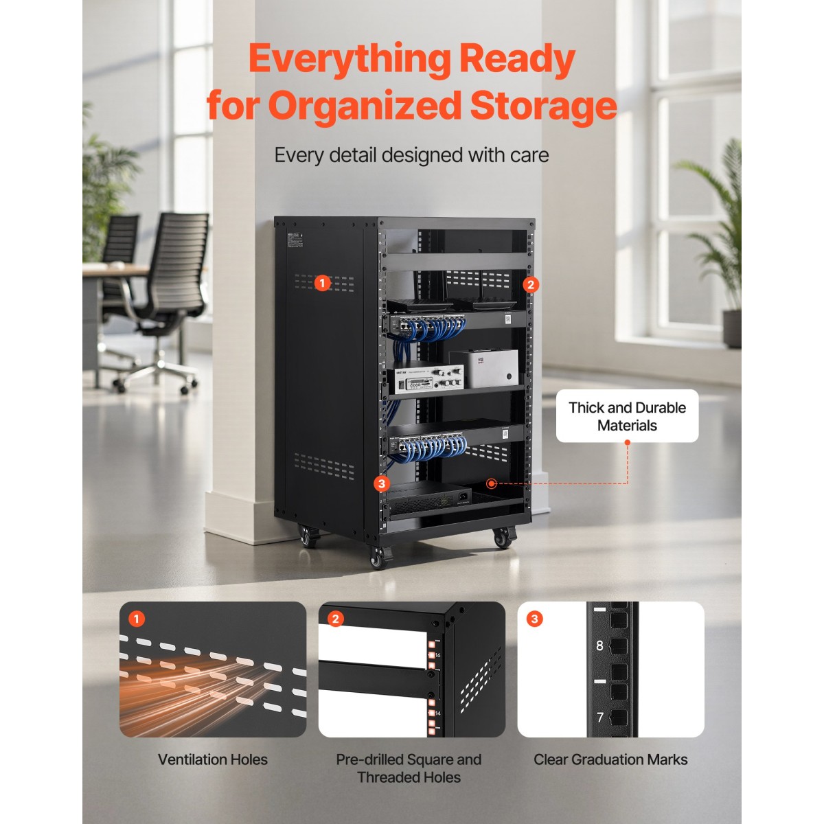 Rack VEVOR 16U AV, μέγιστη χωρητικότητα 90,7 kg, Rack στούντιο ηχογράφησης για το σπίτι με τροχούς που κλειδώνουν, ντουλάπι διακομιστή ανοιχτού πλαισίου, ειδική σχεδίαση εξαερισμού, για τοποθέτηση ήχου βίντεο μουσικής και εξοπλισμού πληροφορικής