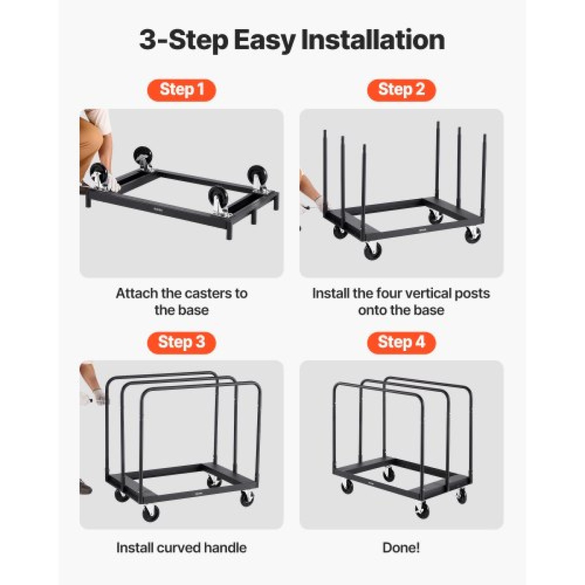 VEVOR Drywall Cart Dolly, Χωρητικότητα 816 kg, Καρότσι φορτηγού από ατσάλινο πάνελ με περιστρεφόμενους τροχούς 12,5 mm, Dolly γυψοσανίδας ξυλείας με ιμάντα δεσίματος & 3 πλαϊνές κουπαστές για εργοστάσιο, αποθήκη, γκαράζ, μαύρο
