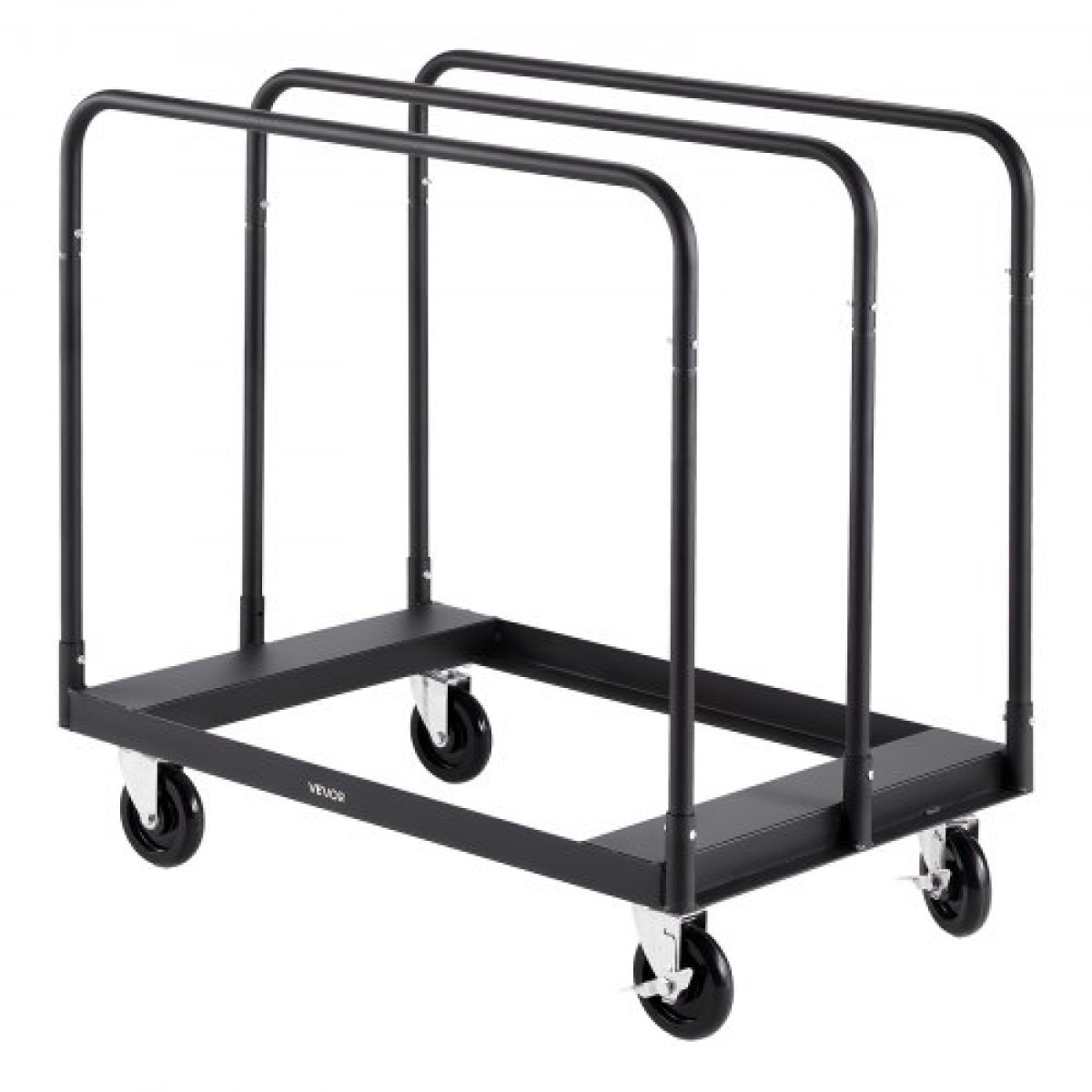 VEVOR Drywall Cart Dolly, Χωρητικότητα 816 kg, Καρότσι φορτηγού από ατσάλινο πάνελ με περιστρεφόμενους τροχούς 12,5 mm, Dolly γυψοσανίδας ξυλείας με ιμάντα δεσίματος & 3 πλαϊνές κουπαστές για εργοστάσιο, αποθήκη, γκαράζ, μαύρο