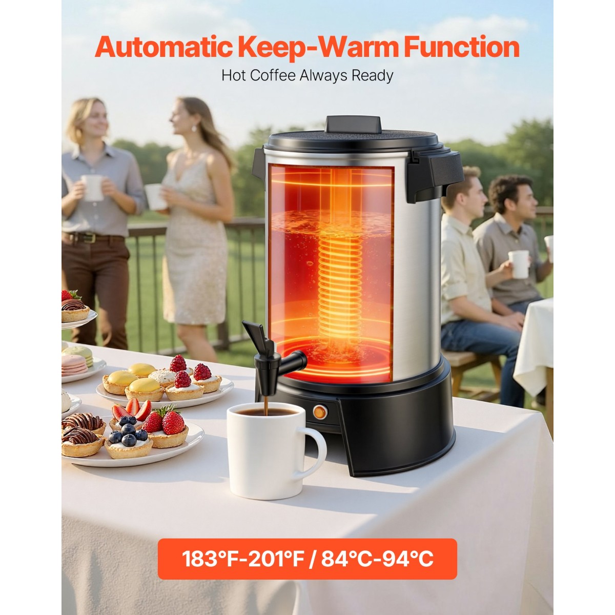 VEVOR Commercial Coffee Urn, 30 φλιτζάνια 4,5L δοσομετρητής ζεστών ροφημάτων με βρύση χωρίς σταγόνες, 1190W γρήγορης παρασκευής καφέ, Αυτόματος έλεγχος θερμοκρασίας, για κέτερινγκ, πάρτι, εκκλησία και εστιατόριο