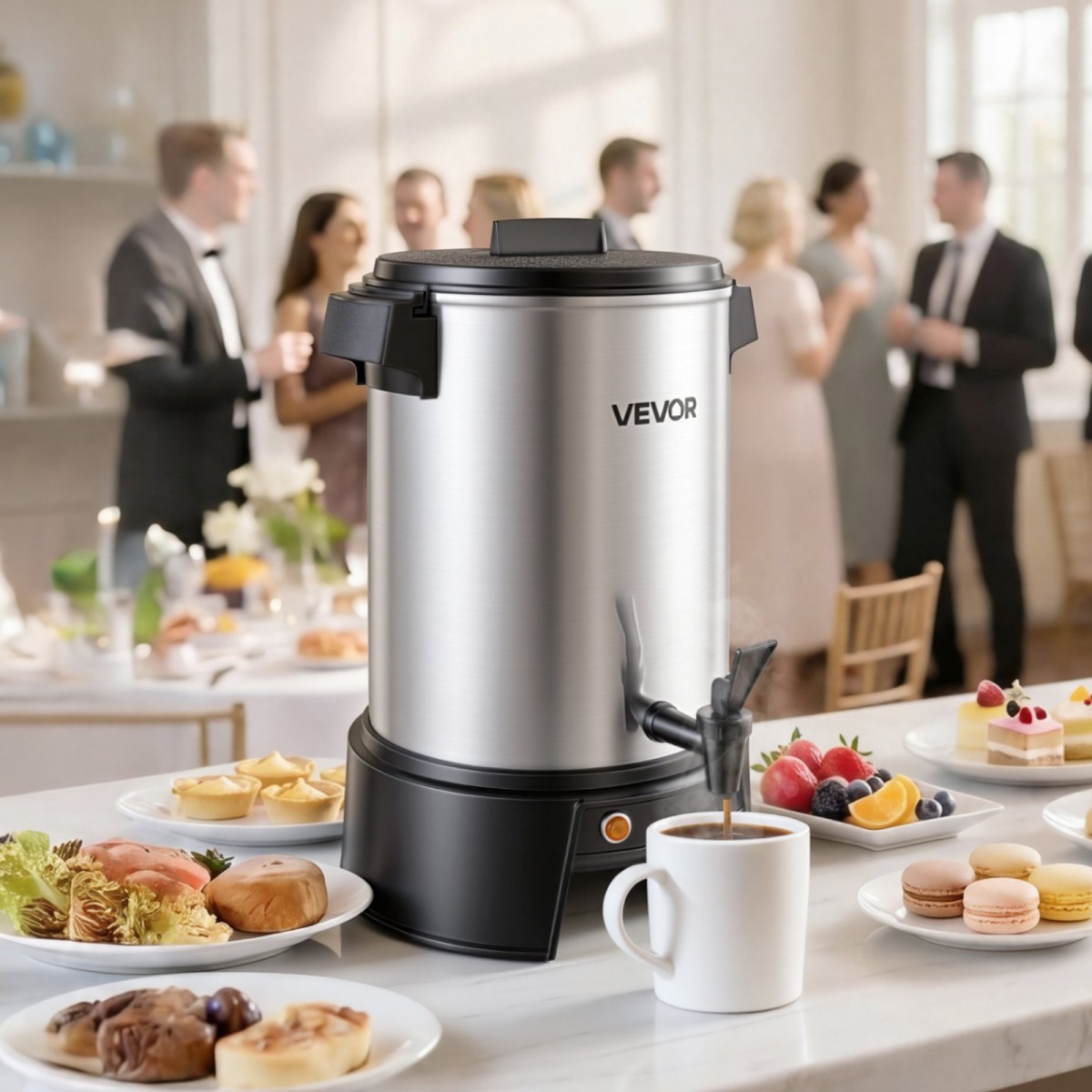 VEVOR Commercial Coffee Urn, 30 φλιτζάνια 4,5L δοσομετρητής ζεστών ροφημάτων με βρύση χωρίς σταγόνες, 1190W γρήγορης παρασκευής καφέ, Αυτόματος έλεγχος θερμοκρασίας, για κέτερινγκ, πάρτι, εκκλησία και εστιατόριο