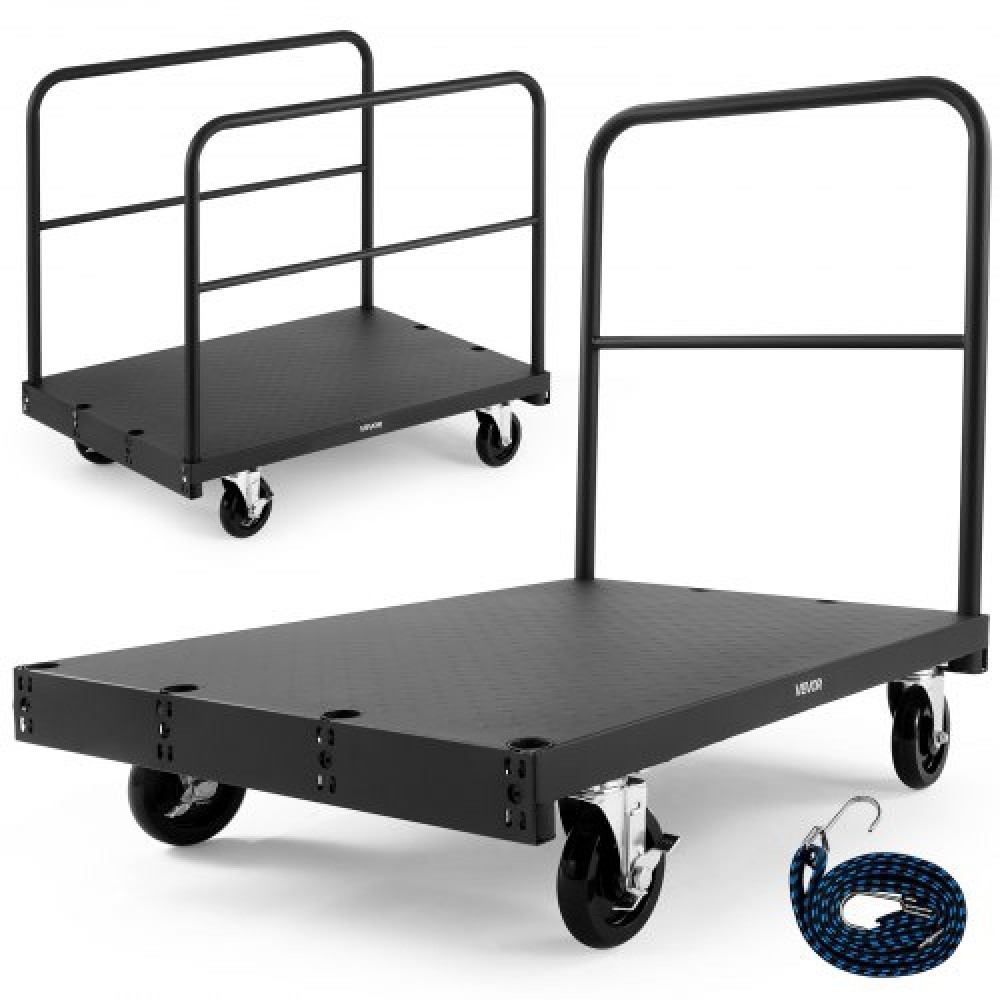 VEVOR Drywall Cart Dolly, χωρητικότητα 816 kg, 2-σε-1 καροτσάκι φορτηγού από ατσάλι με περιστρεφόμενους τροχούς 12,5 mm, φορτηγό πλατφόρμας 91,4 x 61 cm με 3 πλαϊνές κουπαστές για εργοστάσιο, αποθήκη, γκαράζ, μαύρο