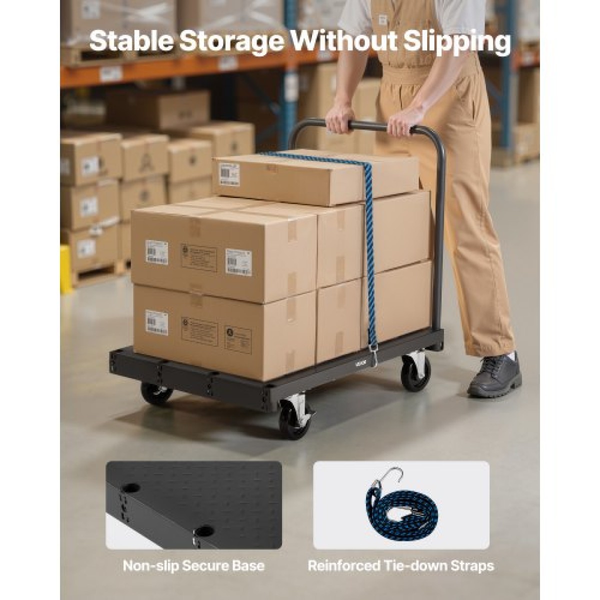 VEVOR Drywall Cart Dolly, χωρητικότητα 816 kg, 2-σε-1 καροτσάκι φορτηγού από ατσάλι με περιστρεφόμενους τροχούς 12,5 mm, φορτηγό πλατφόρμας 91,4 x 61 cm με 3 πλαϊνές κουπαστές για εργοστάσιο, αποθήκη, γκαράζ, μαύρο
