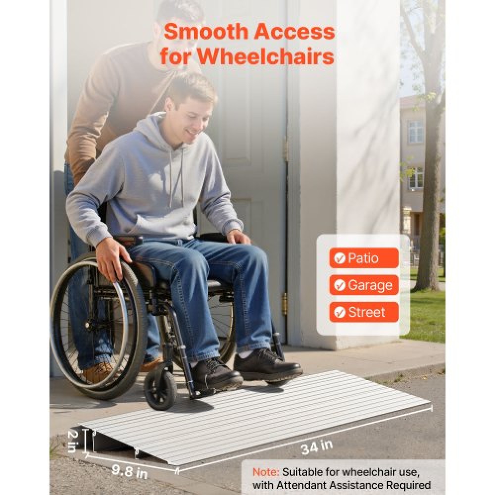VEVOR Door Threshold Ramp, 59 mm Rise, Aluminum Alloy Threshold Ramp Rated 363 kg Load Capacity, Handicap Ramps for Home Steps for Wheelchair, Scooters, Power Chairs, Walkers, Bicycle, Tricycle