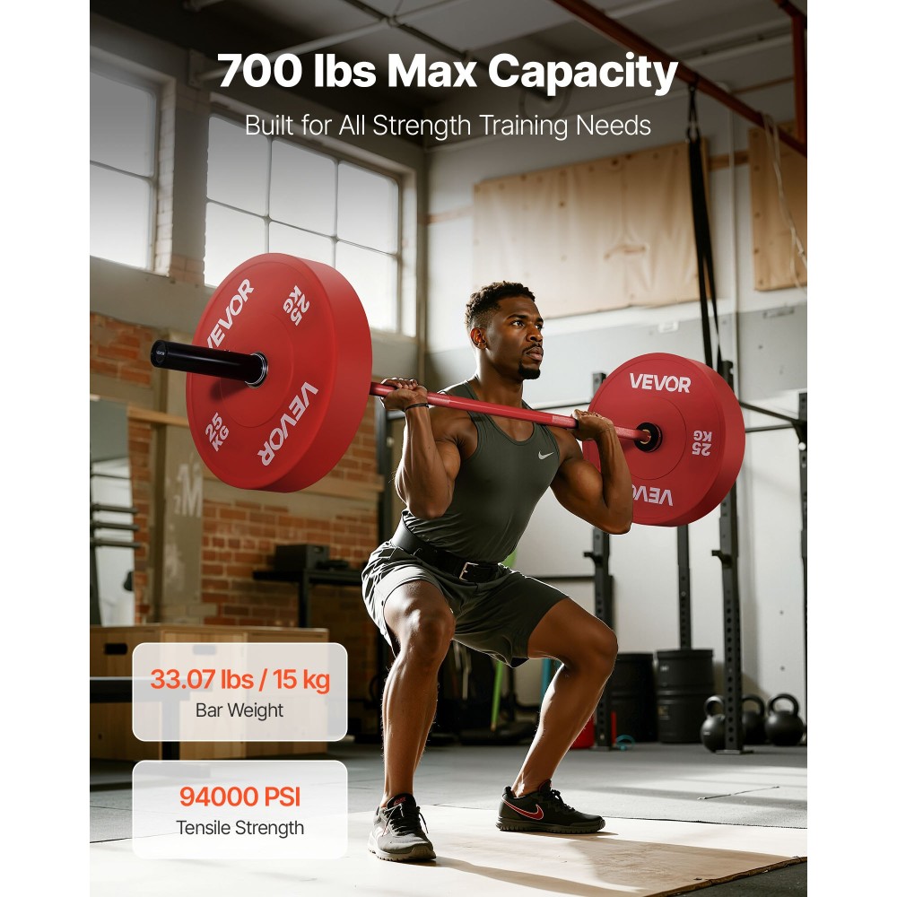 VEVOR Barbell Bar 180cm, Εφαρμογή πλάκες βάρους 2 ιντσών, Barbell Bar με γρατσουνισμένη λαβή για προπόνηση δύναμης, Άρση βαρών, Squat, Deadlift, Πρέσα πάγκου, Curl, Overhead Press, Χωρητικότητα 700lbs/317kg