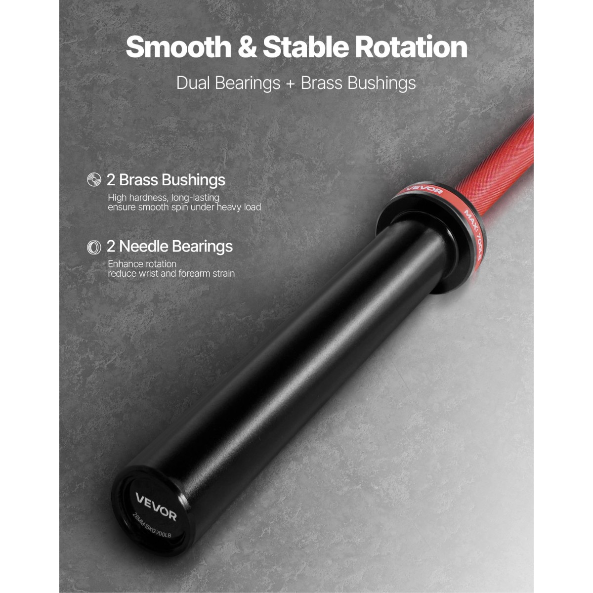 VEVOR Barbell Bar 180cm, Εφαρμογή πλάκες βάρους 2 ιντσών, Barbell Bar με γρατσουνισμένη λαβή για προπόνηση δύναμης, Άρση βαρών, Squat, Deadlift, Πρέσα πάγκου, Curl, Overhead Press, Χωρητικότητα 700lbs/317kg