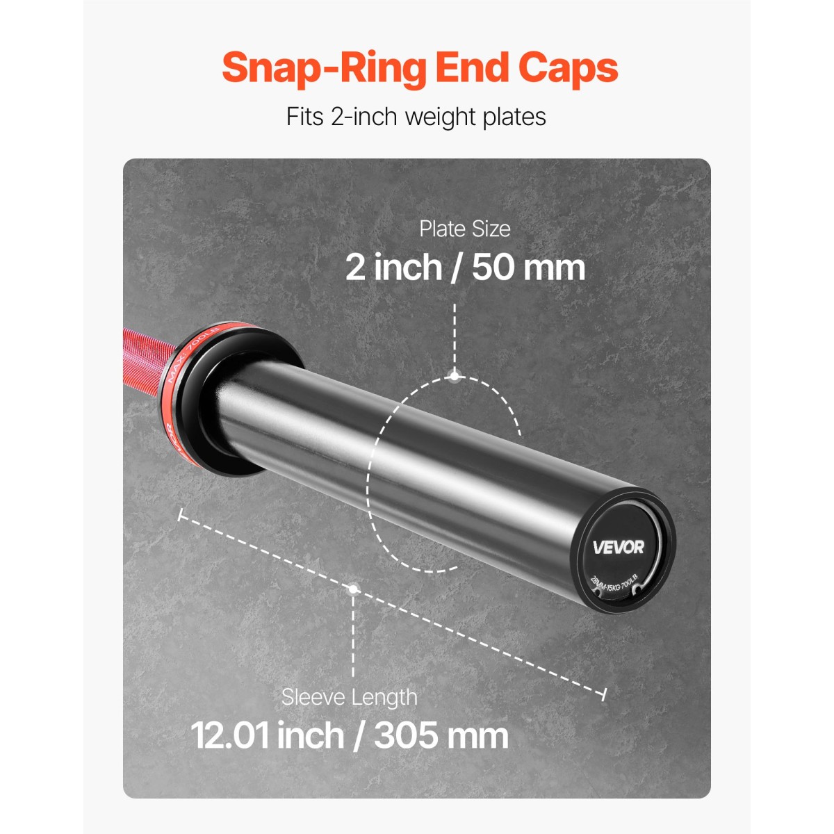 VEVOR Barbell Bar 180cm, Εφαρμογή πλάκες βάρους 2 ιντσών, Barbell Bar με γρατσουνισμένη λαβή για προπόνηση δύναμης, Άρση βαρών, Squat, Deadlift, Πρέσα πάγκου, Curl, Overhead Press, Χωρητικότητα 700lbs/317kg